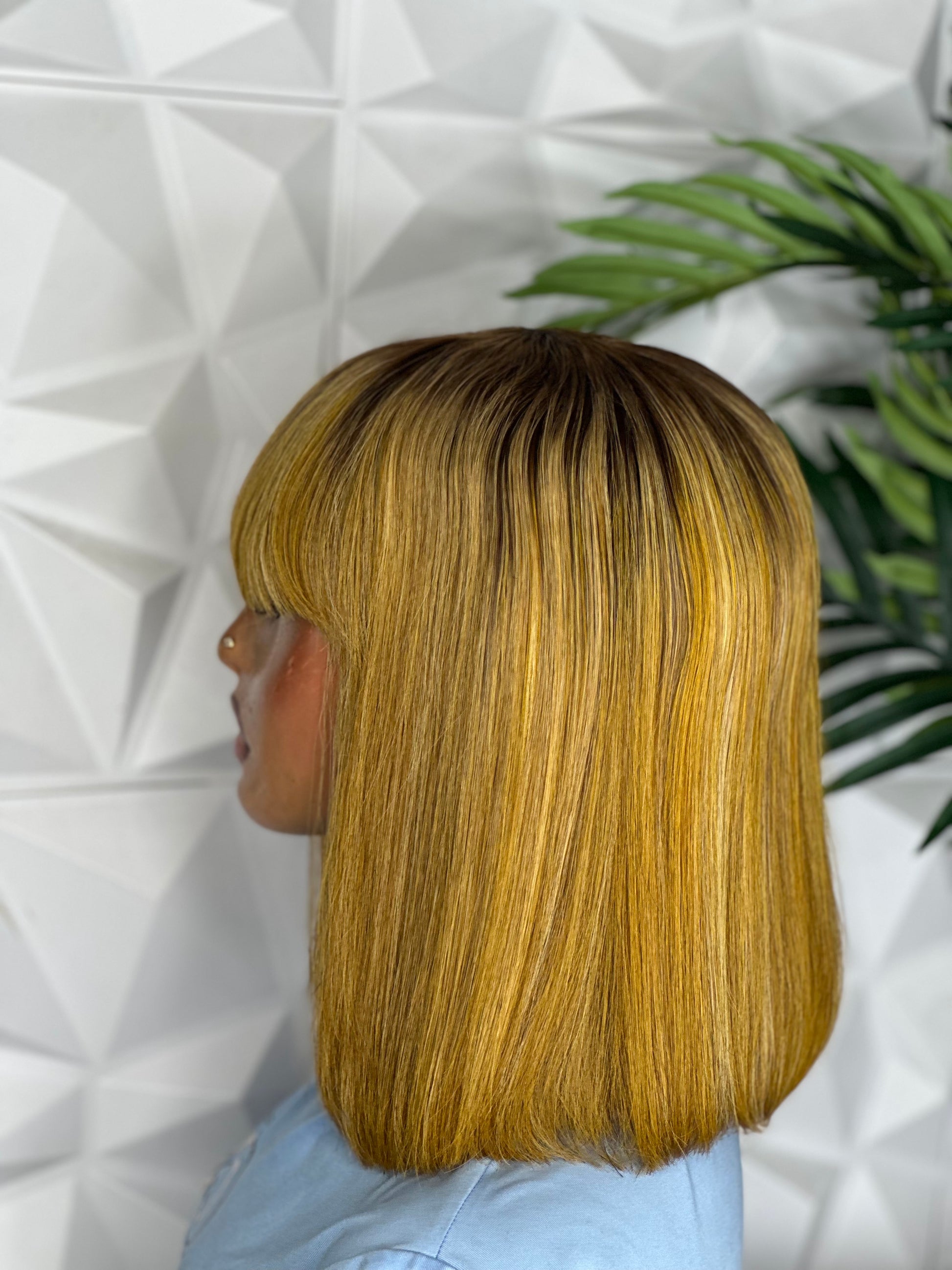 12” Toffee Blonde Fringe Wig – Vietnamese Bone Straight