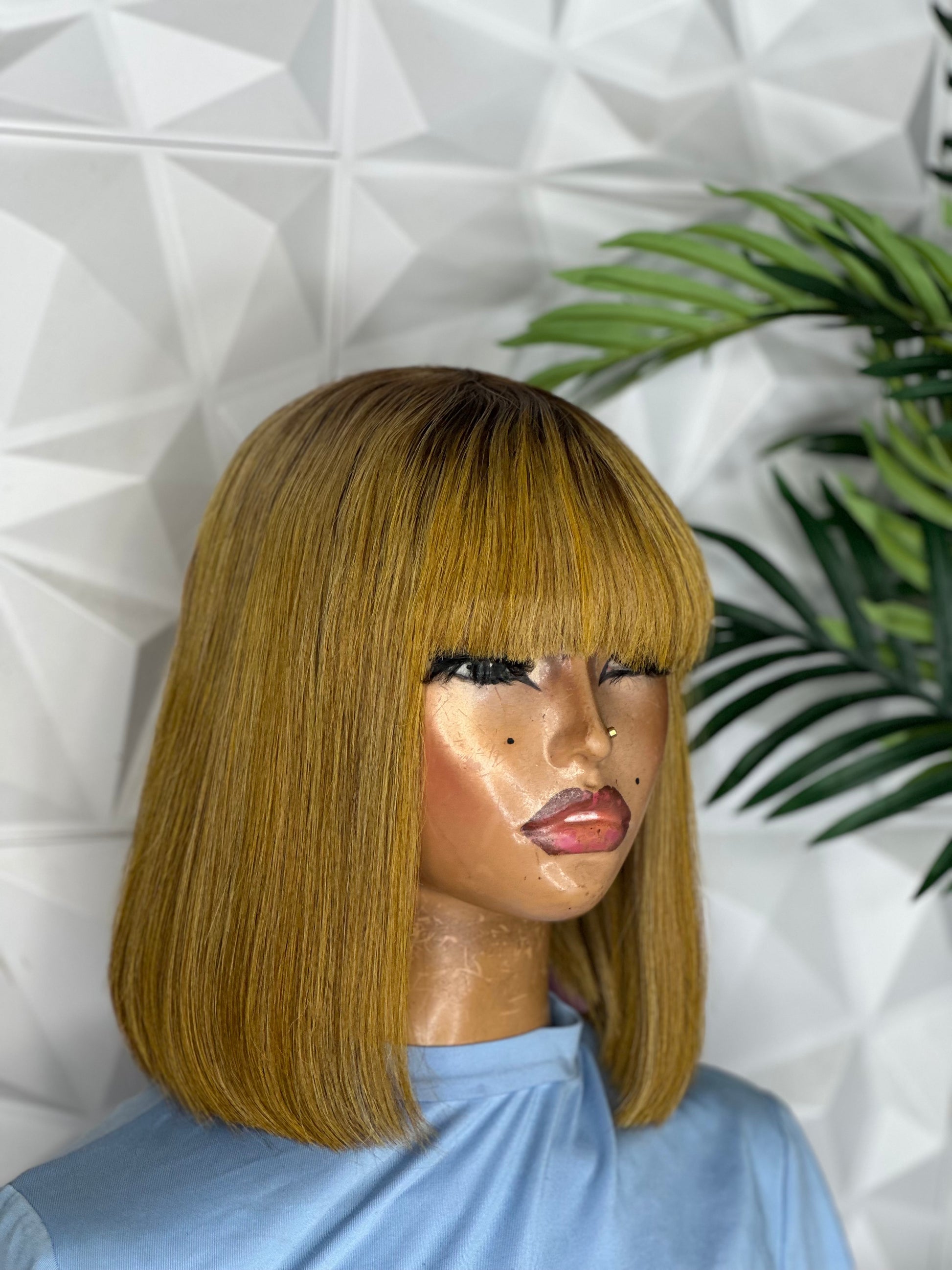 12” Toffee Blonde Fringe Wig – Vietnamese Bone Straight