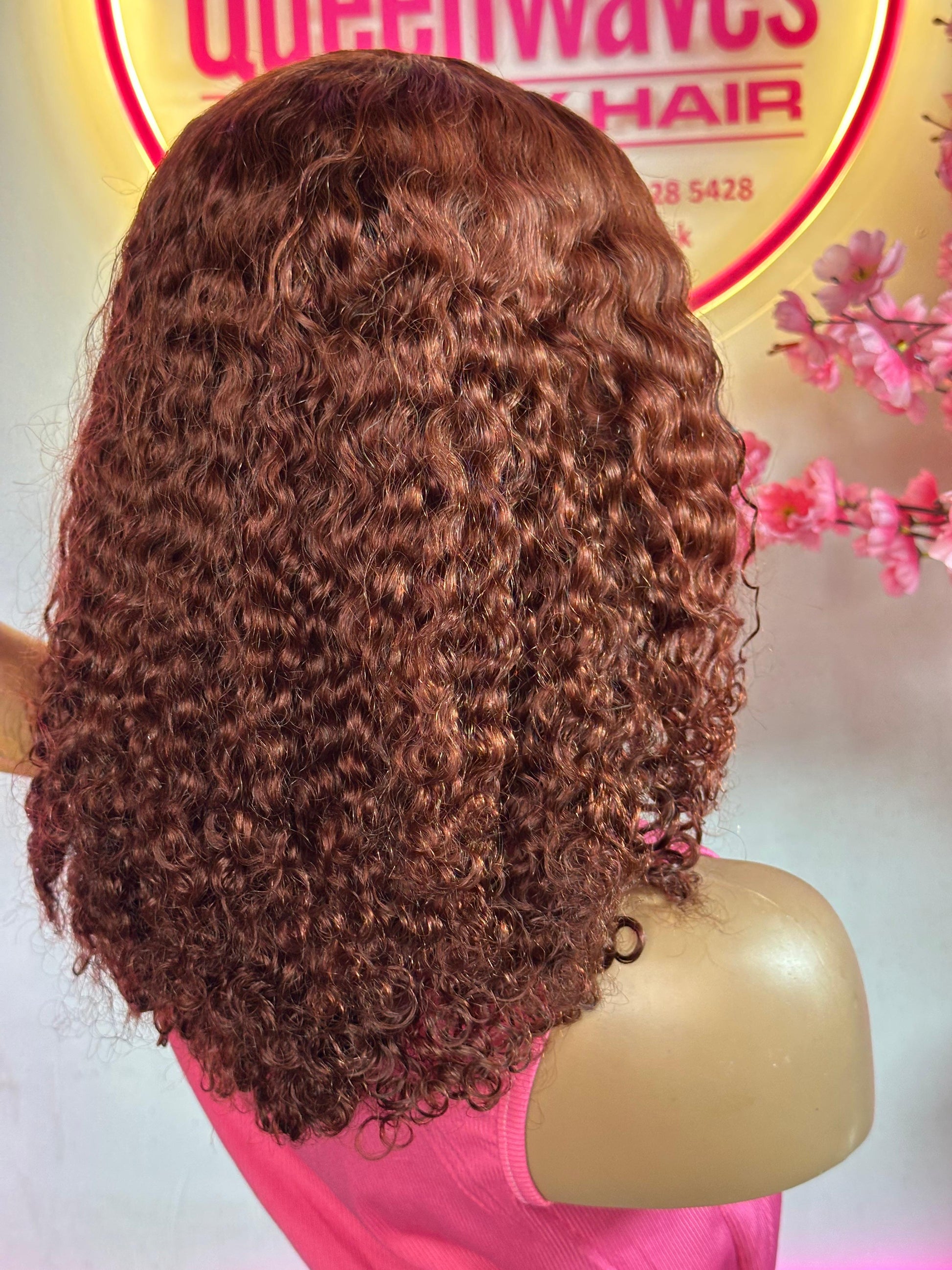 16” Auburn Kinky Curly Wig – 100% Human Hair