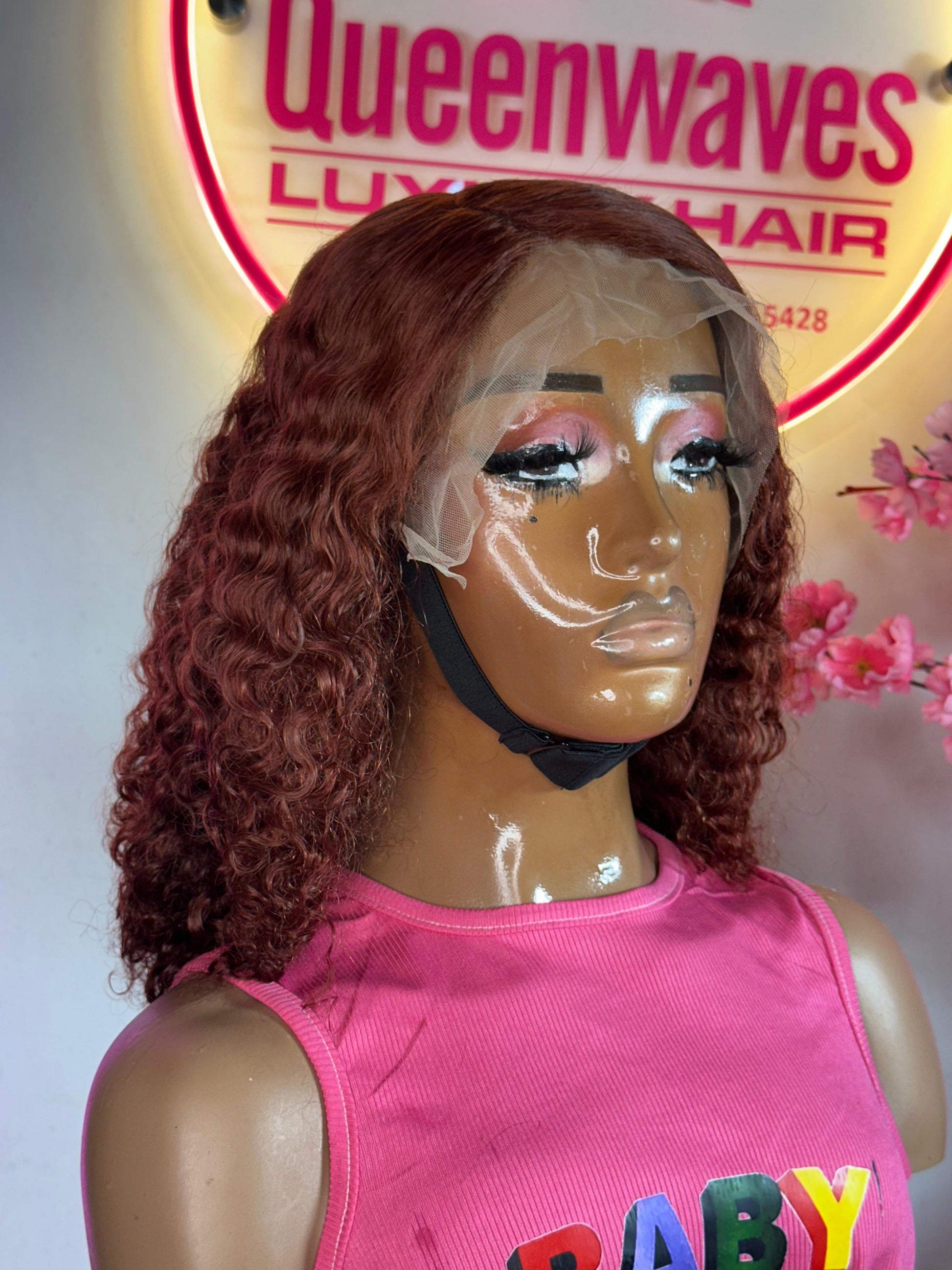 16” Auburn Kinky Curly Wig – 100% Human Hair