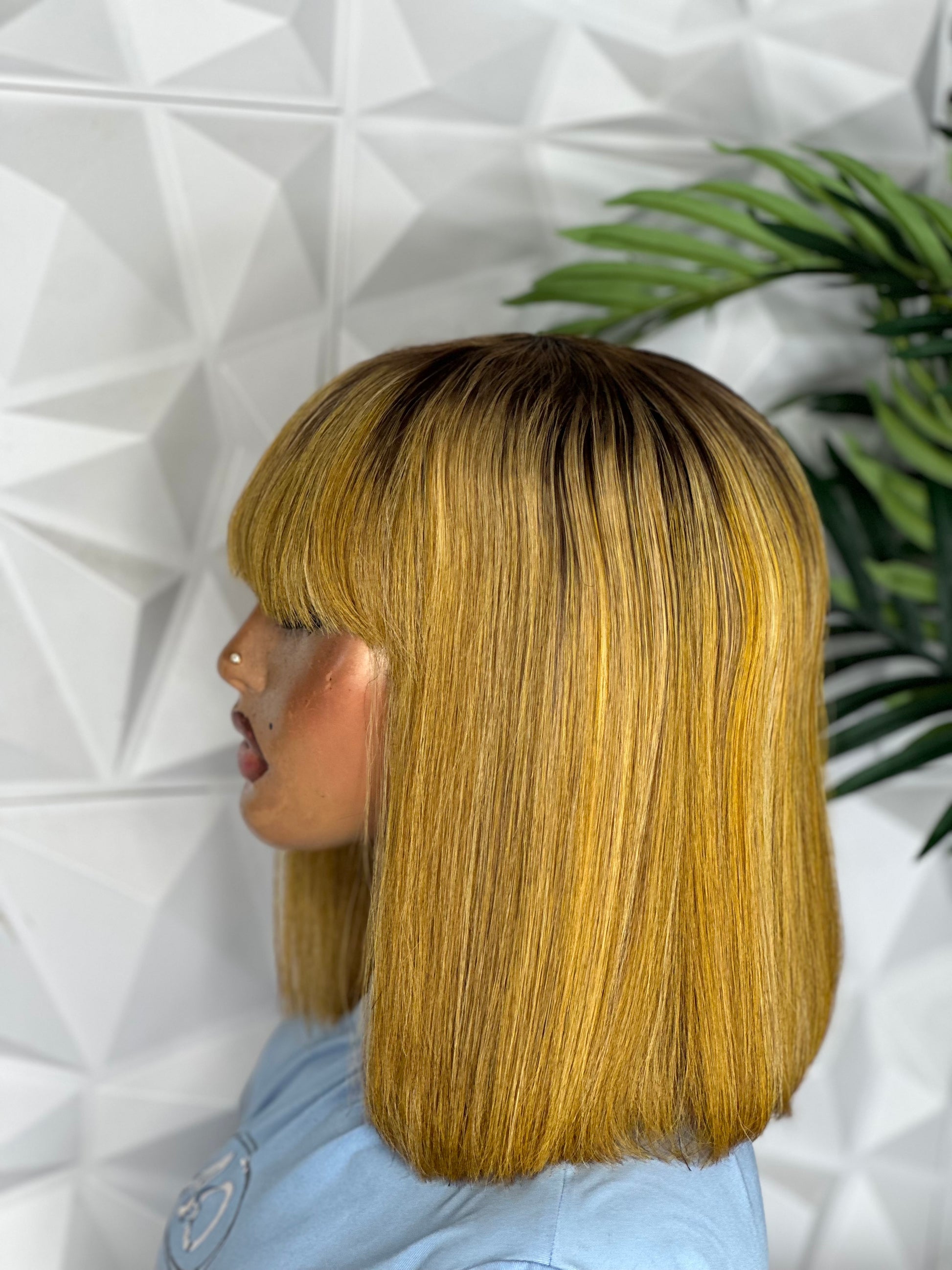 12” Toffee Blonde Fringe Wig – Vietnamese Bone Straight