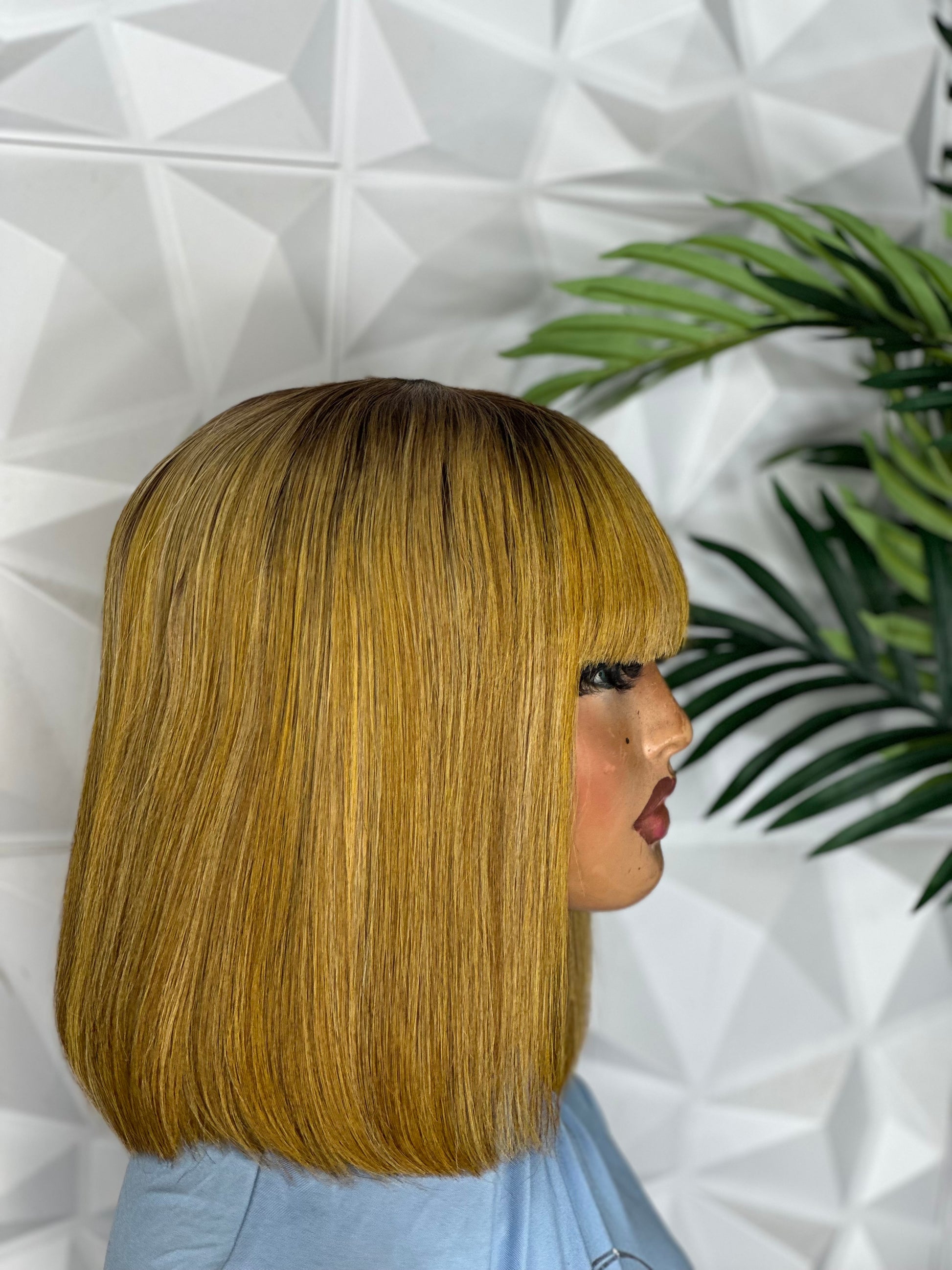 12” Toffee Blonde Fringe Wig – Vietnamese Bone Straight