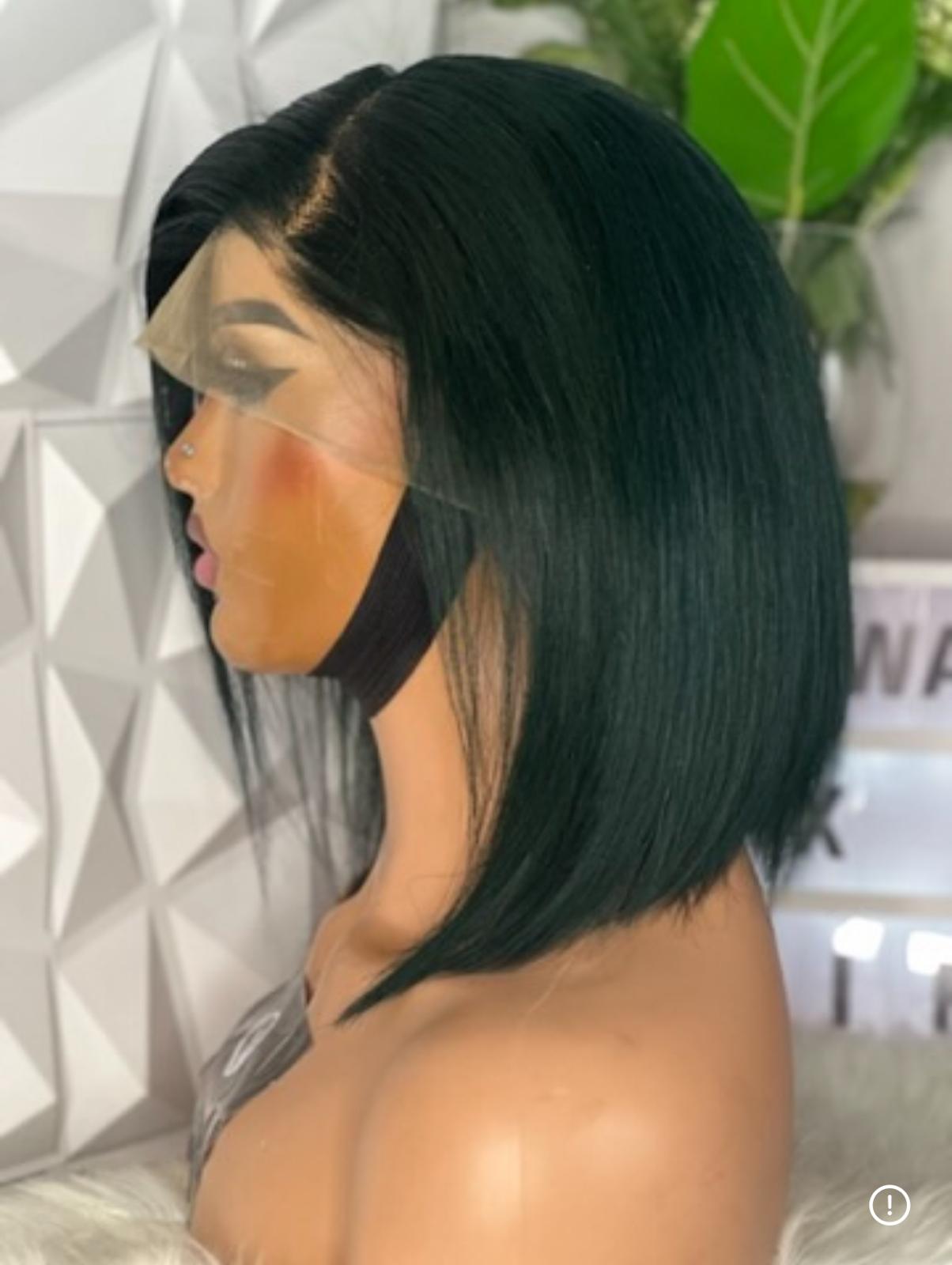 12” Glueless Straight Bob Wig – 13x4 HD Lace, Dark Green, 100% Human Hair