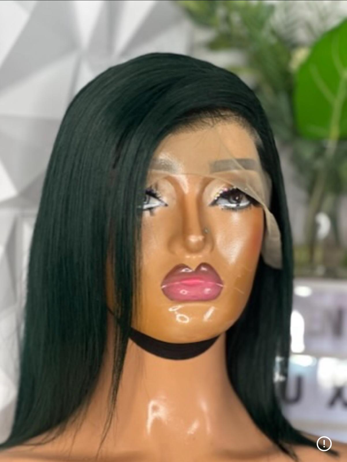 12” Glueless Straight Bob Wig – 13x4 HD Lace, Dark Green, 100% Human Hair