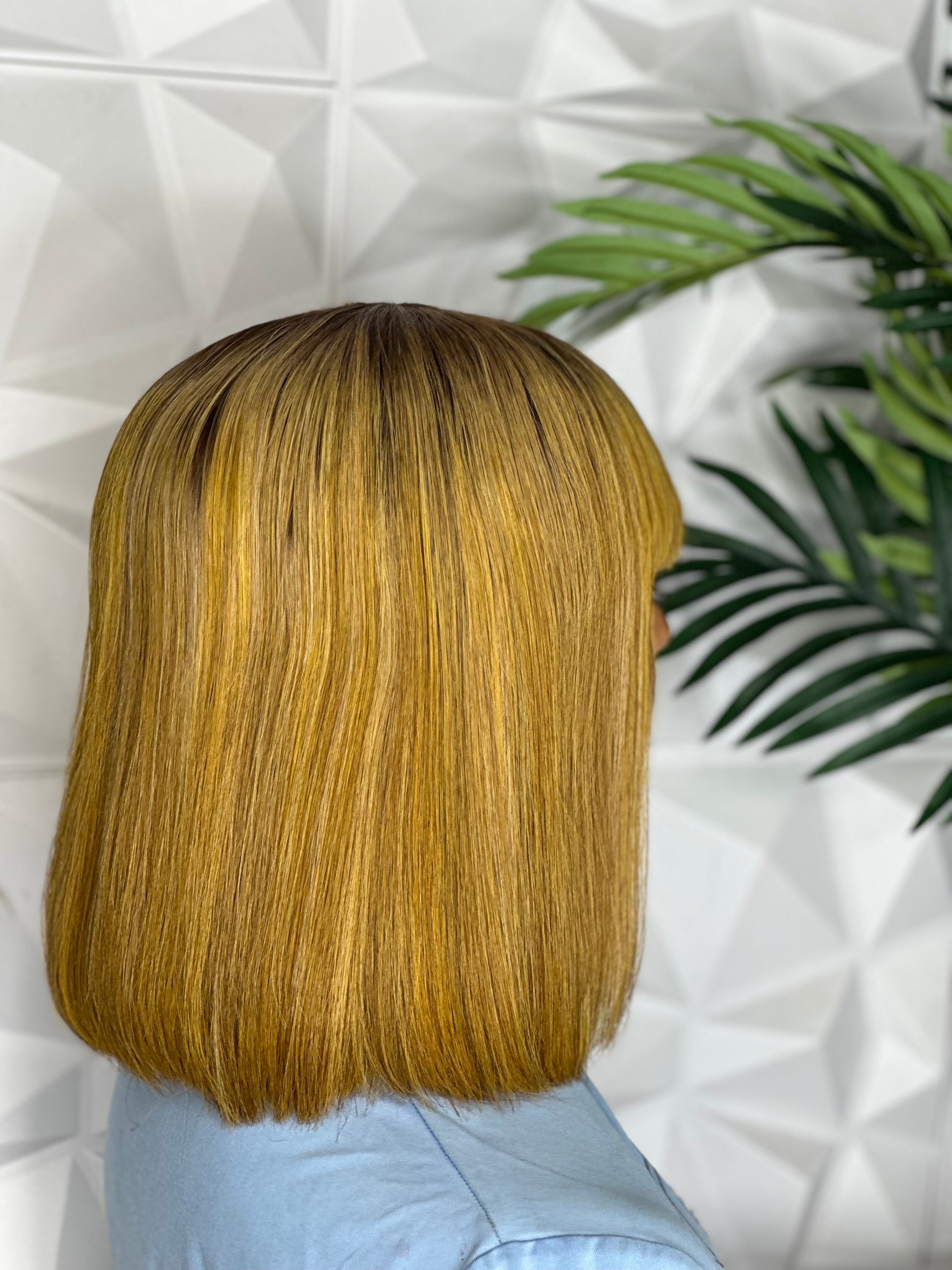 12” Toffee Blonde Fringe Wig – Vietnamese Bone Straight