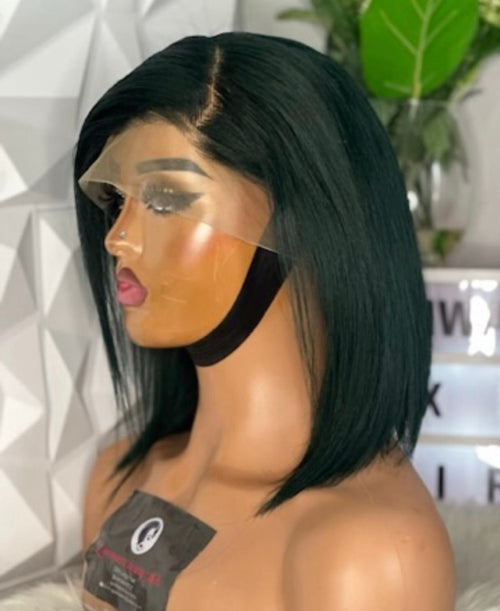 12” Glueless Straight Bob Wig – 13x4 HD Lace, Dark Green, 100% Human Hair