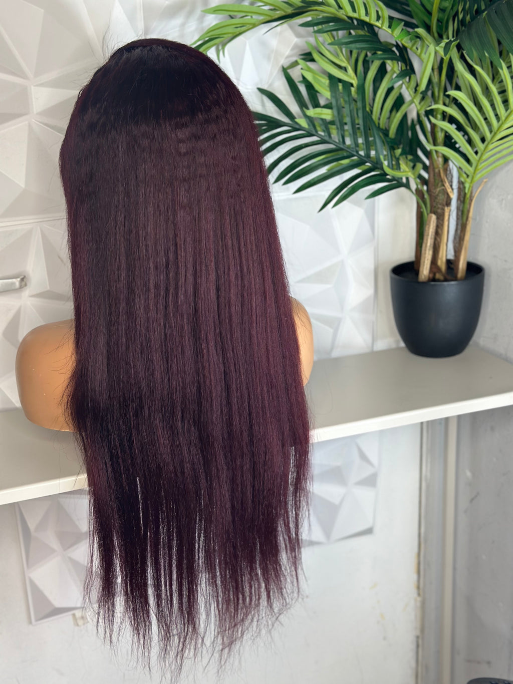 Burgundy Kinky Straight Wig – 30” | 13x4 Transparent Lace Frontal