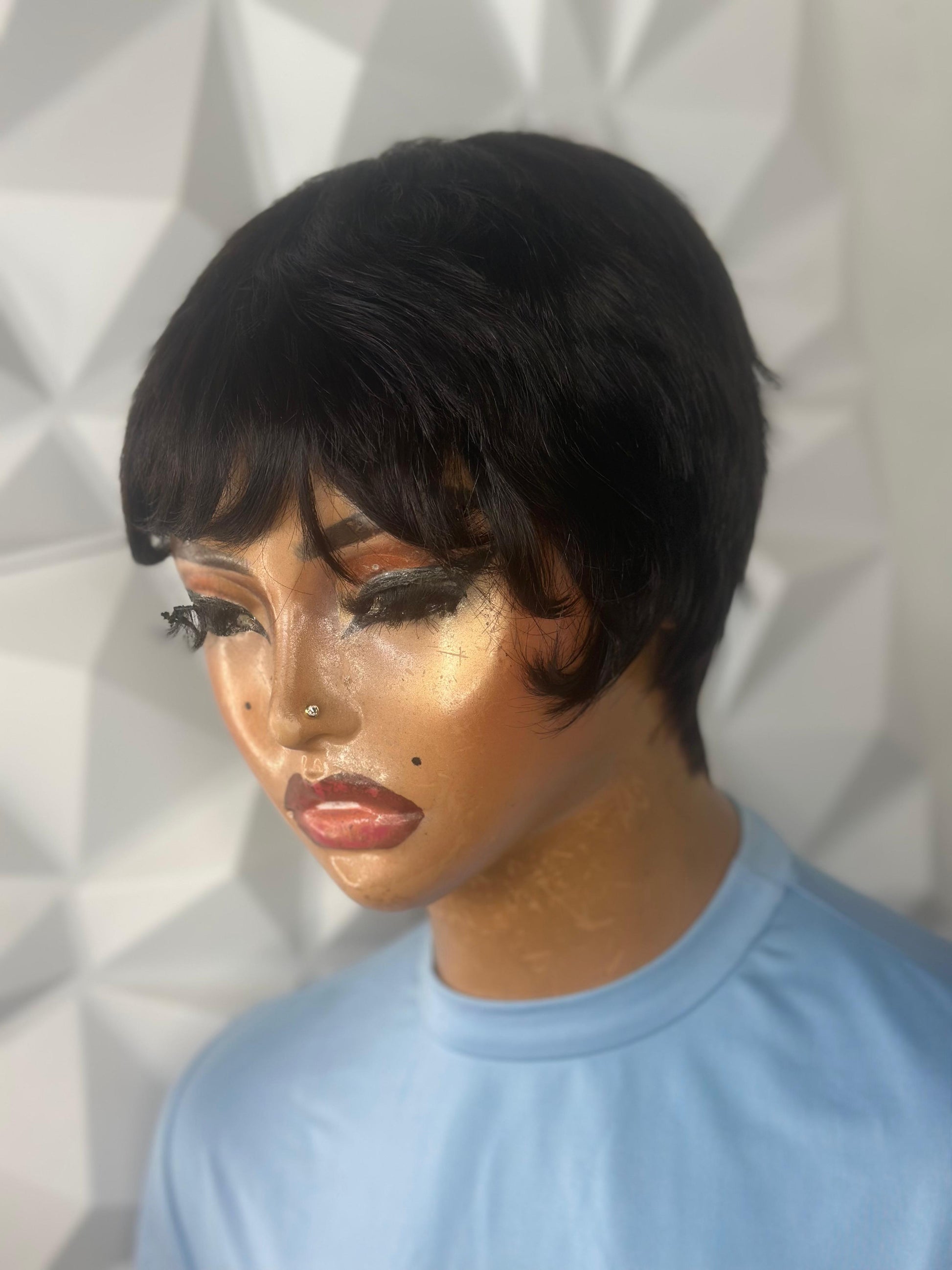 Sleek Tapered Pixie Wig – Natural Black, 100% Human Hair