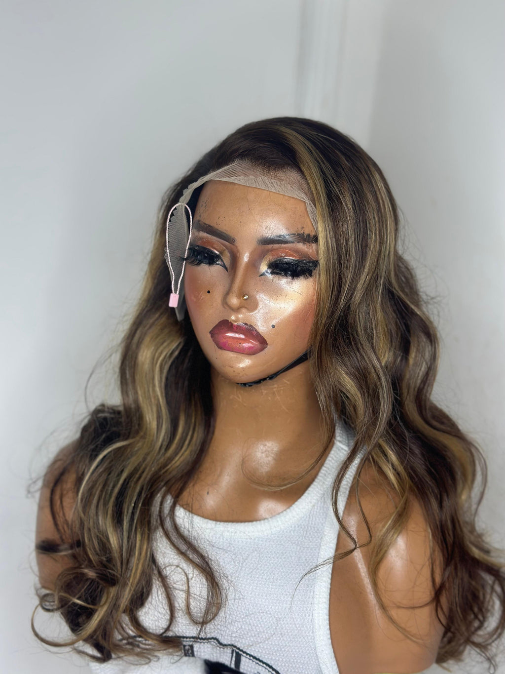 Brown with Blonde Highlight Wig | 22 inches