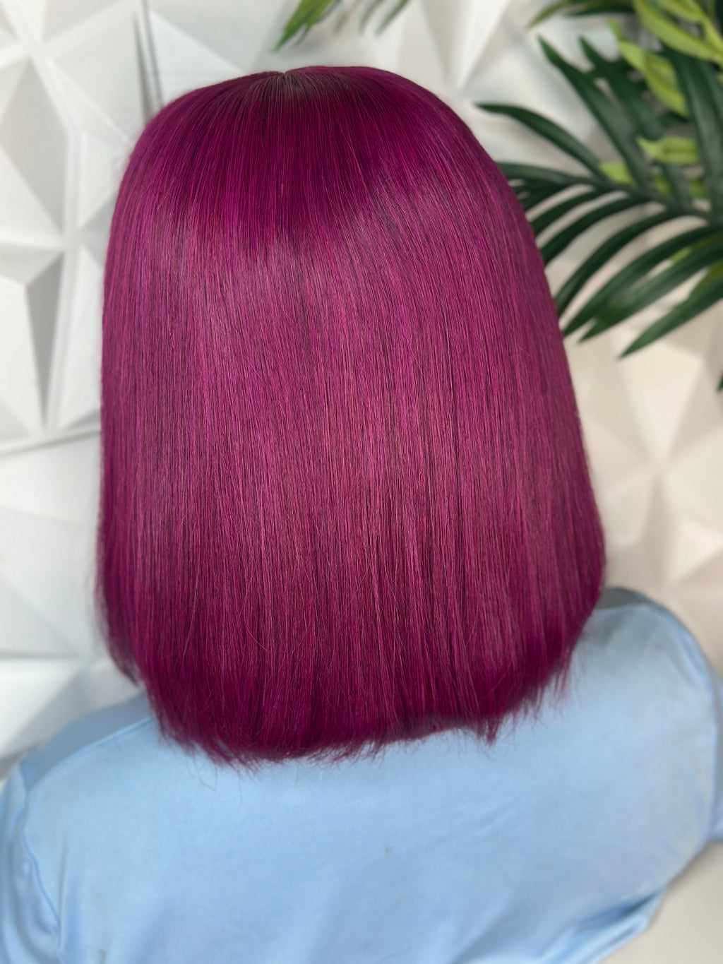 💎 10” Magenta Vietnamese Bone Straight Wig.