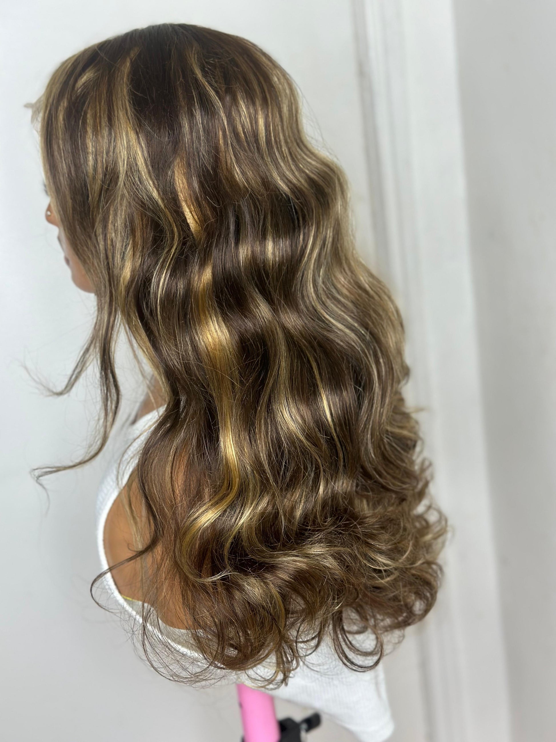 Brown with Blonde Highlight Wig | 22 inches