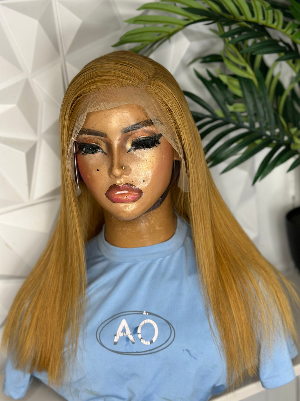 💛 18” Honey Gold Lace Frontal Wig – Natural Straight