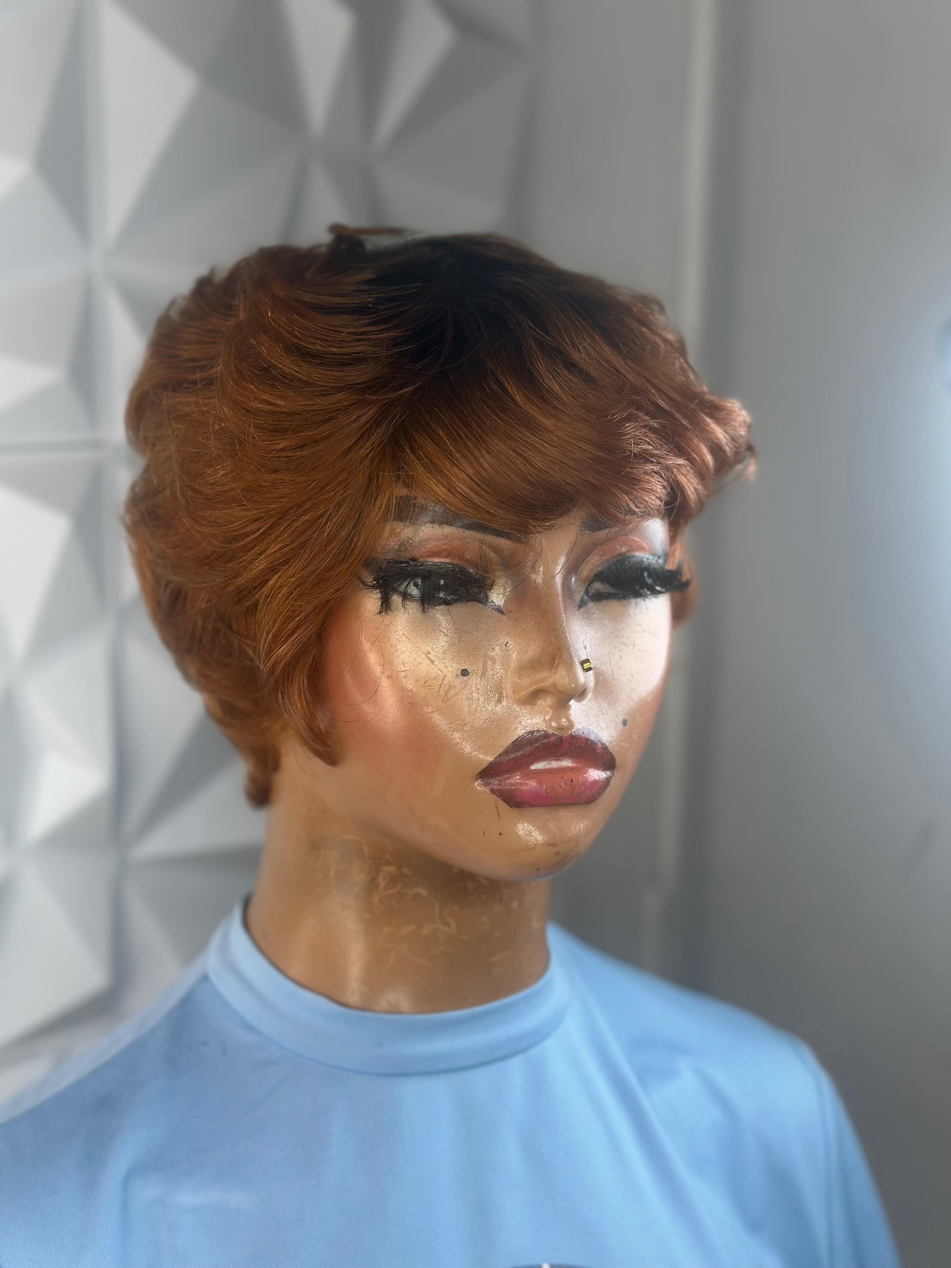 Sleek Tapered Pixie Wig – Brown, 100% Human Hair
