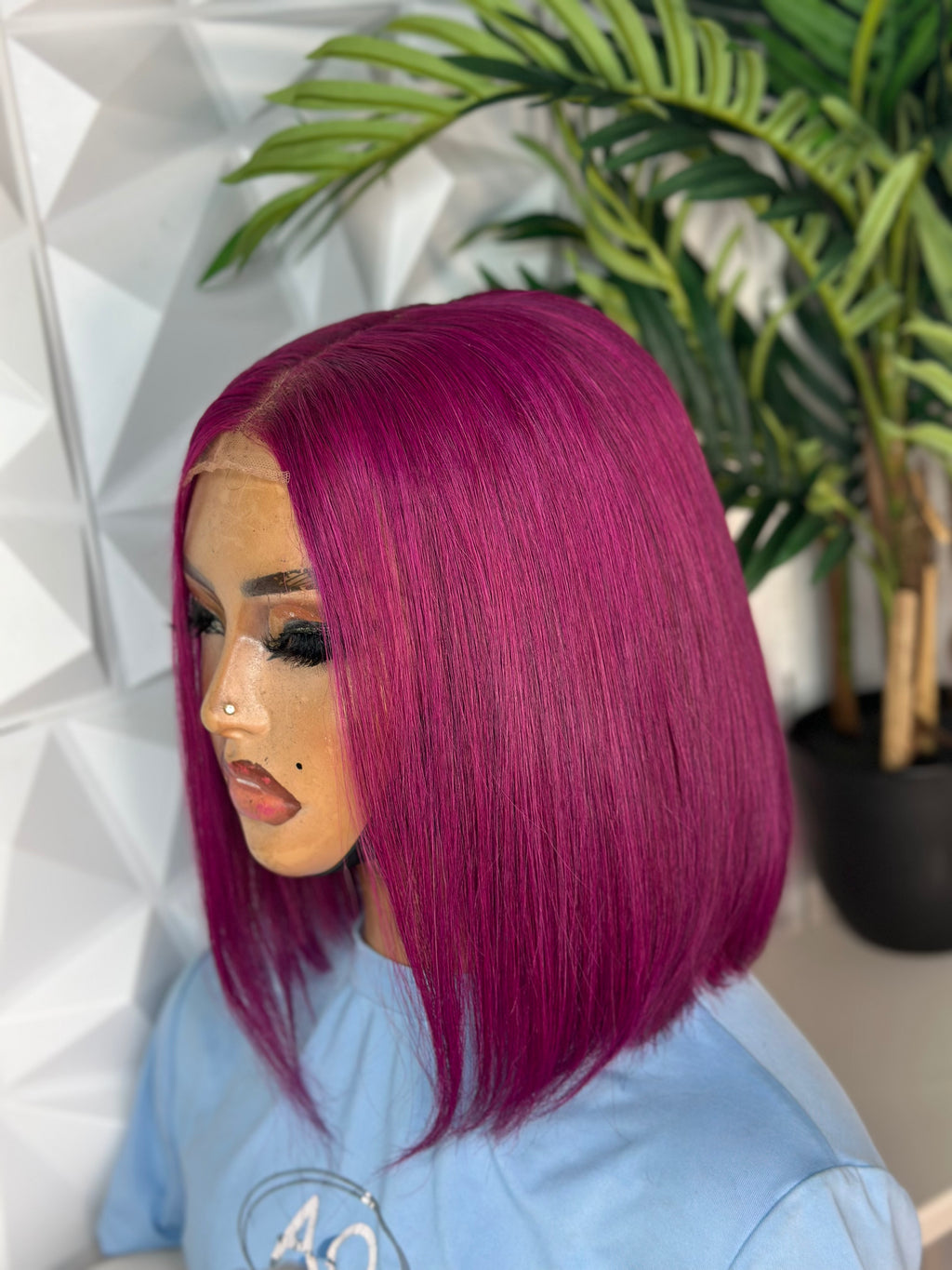 💎 10” Magenta Vietnamese Bone Straight Wig.