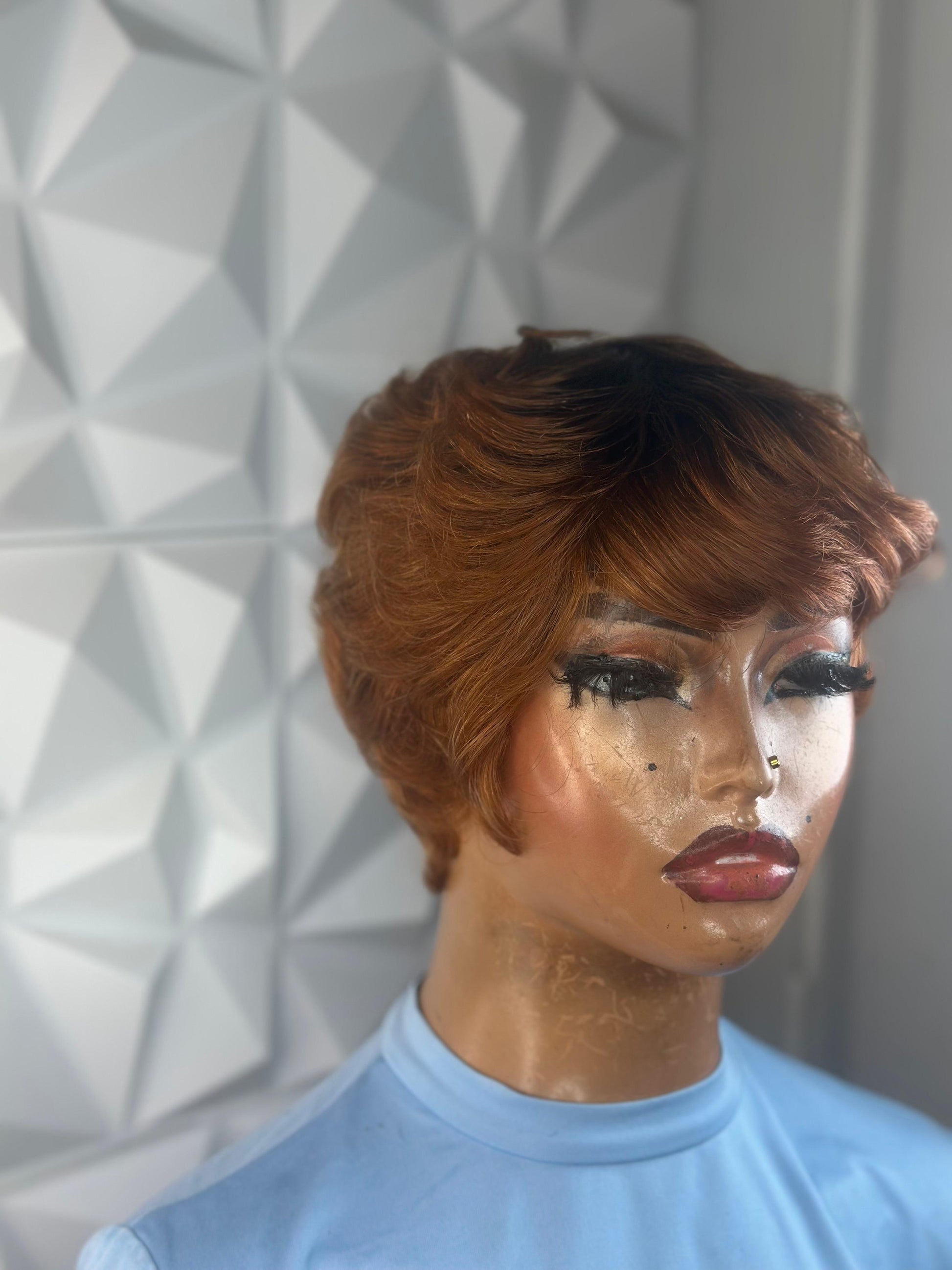 Sleek Tapered Pixie Wig – Brown, 100% Human Hair
