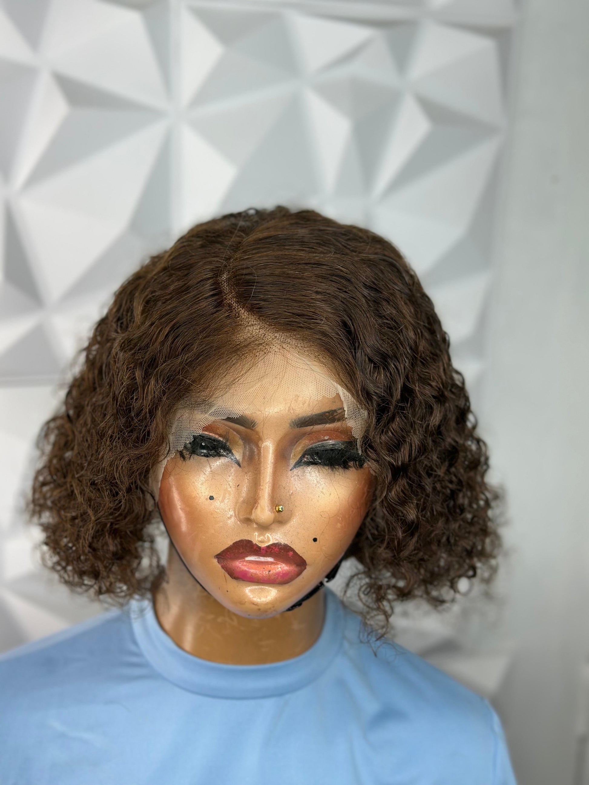Short water curly brown wig| 100% human hair