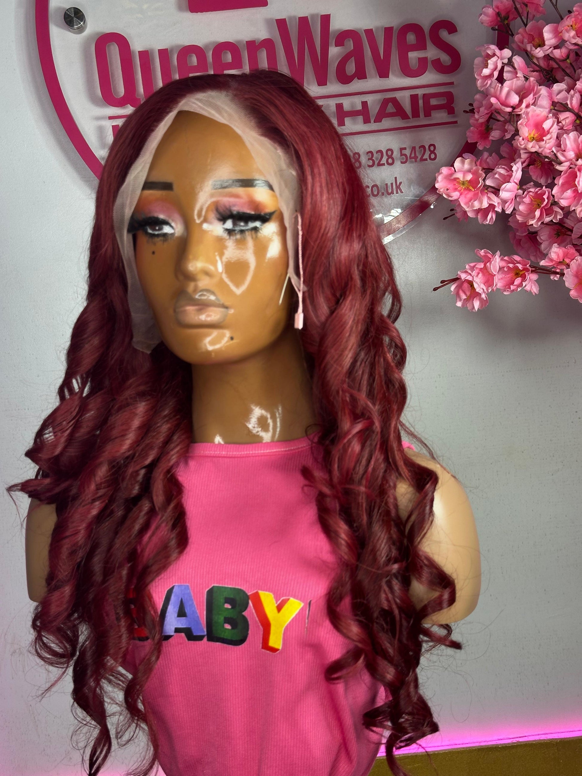 Ruby Luxe – 22” Burgundy Bouncy Curls (13x4 Lace)
