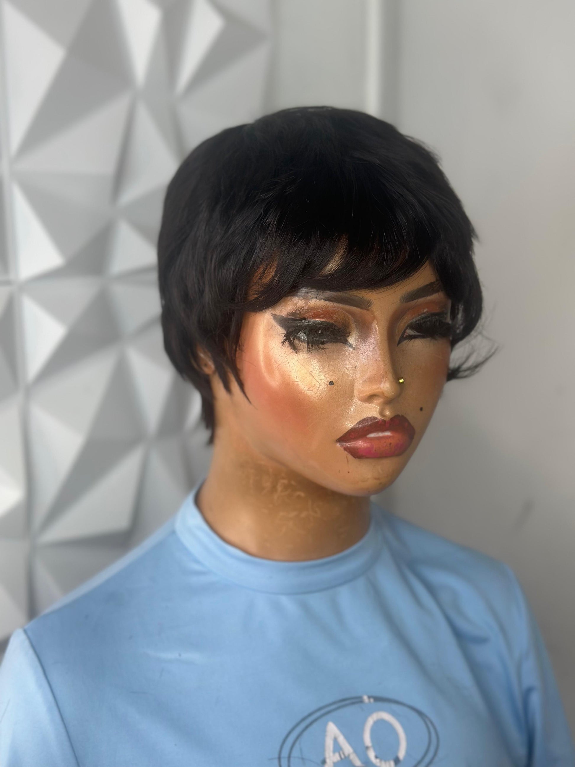 Sleek Tapered Pixie Wig – Natural Black, 100% Human Hair