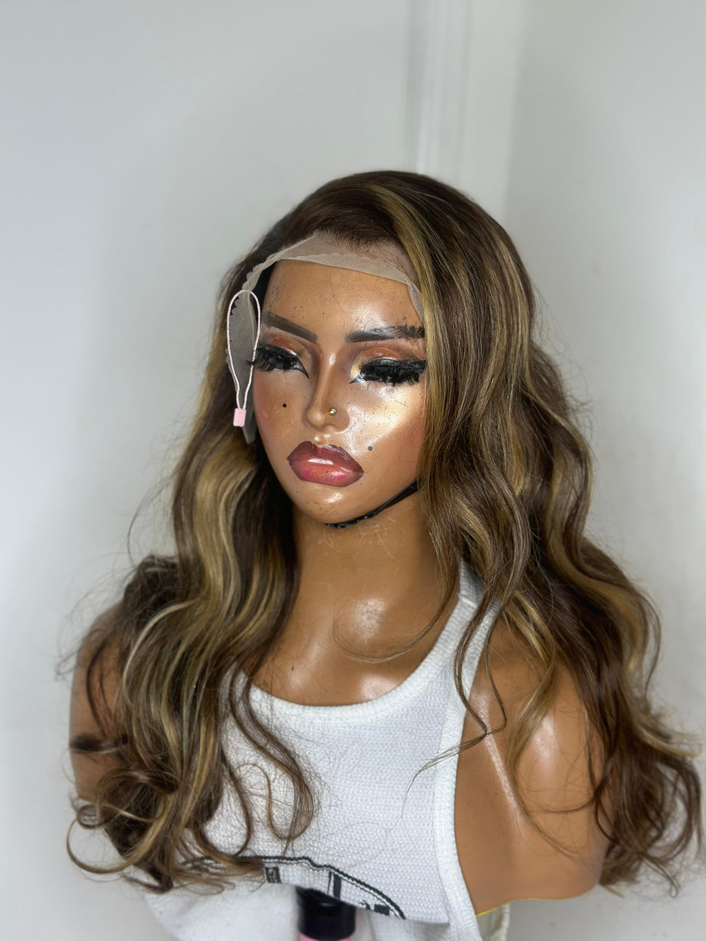 Brown with Blonde Highlight Wig | 22 inches