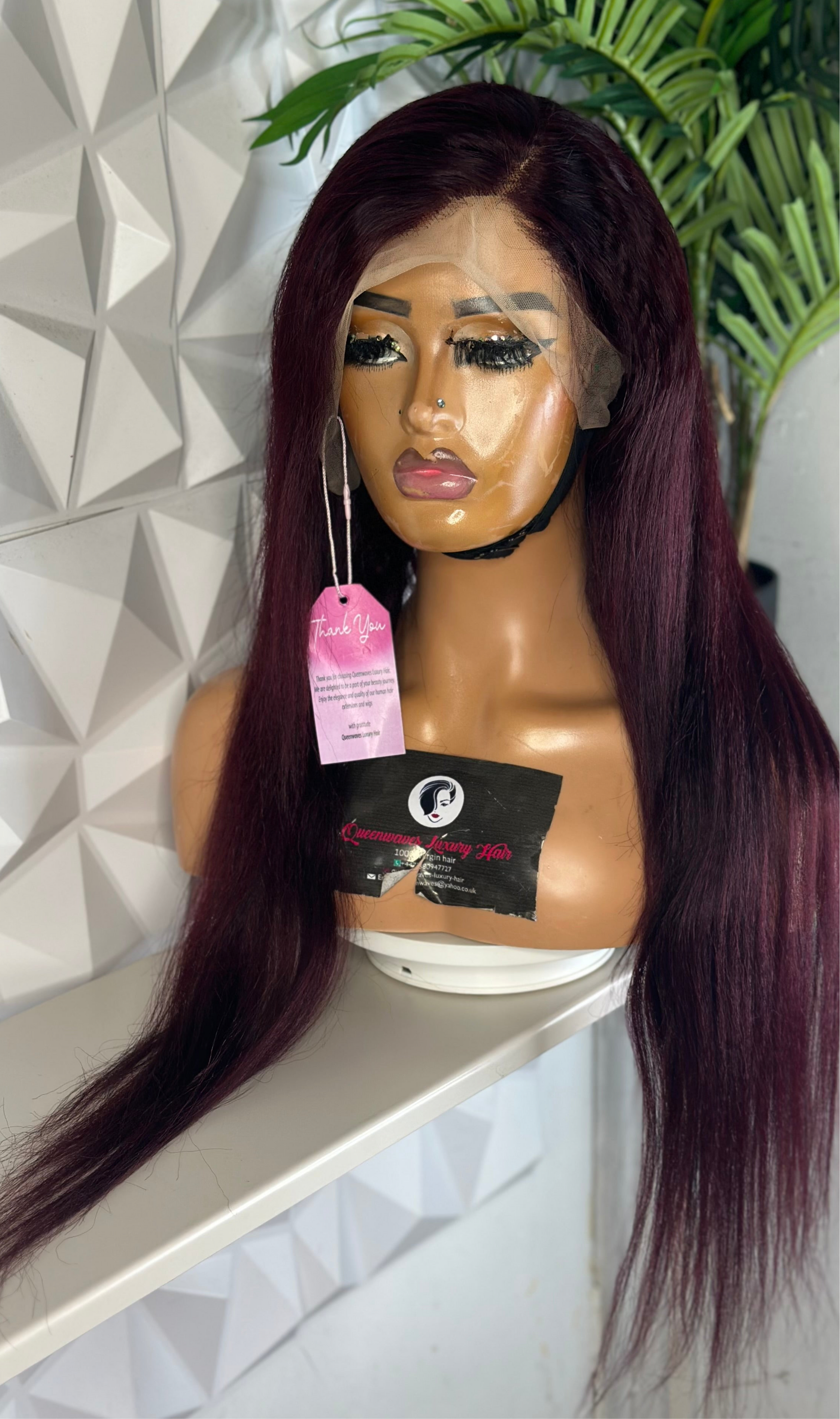 Burgundy Kinky Straight Wig – 30” | 13x4 Transparent Lace Frontal