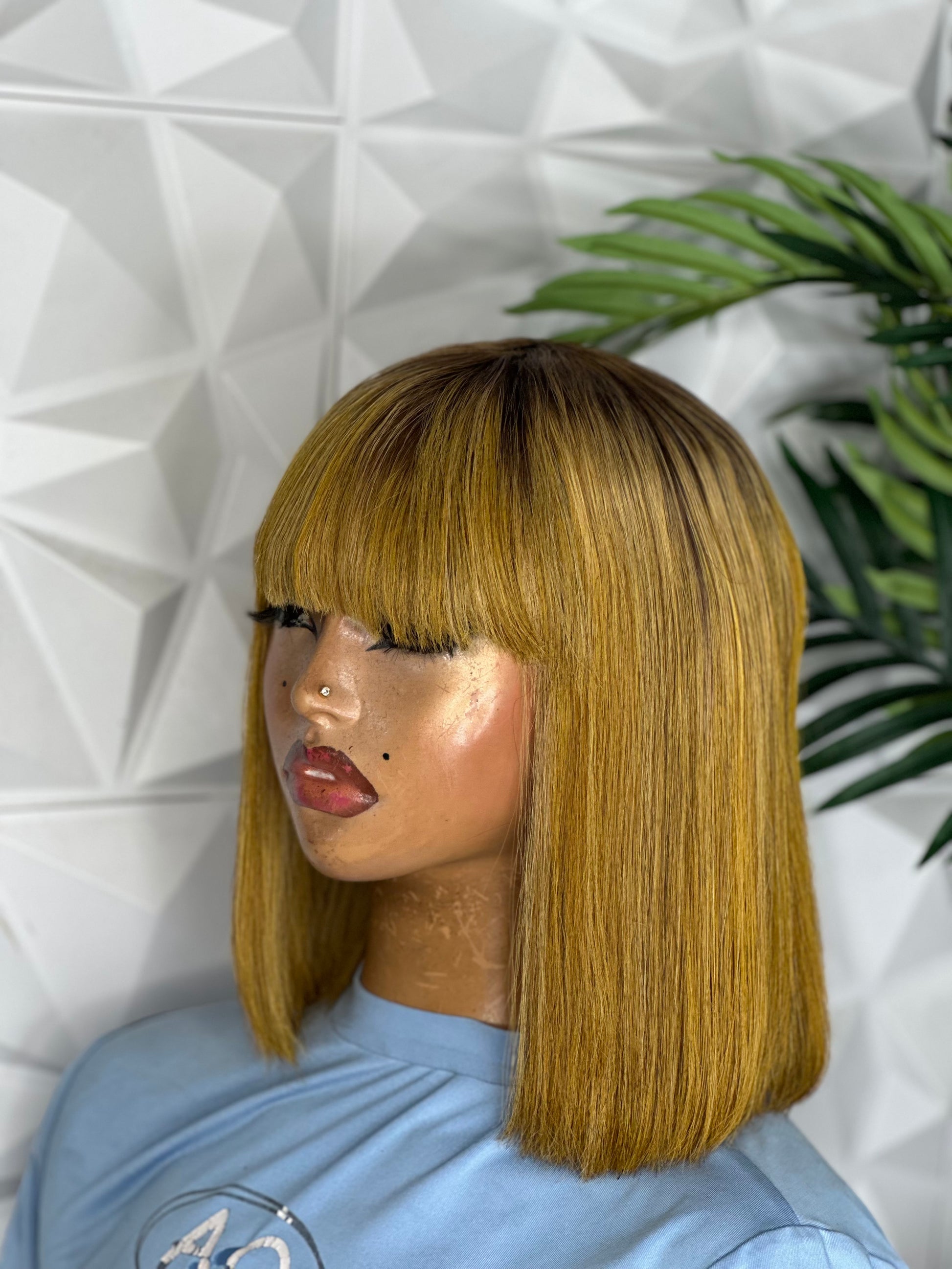12” Toffee Blonde Fringe Wig – Vietnamese Bone Straight