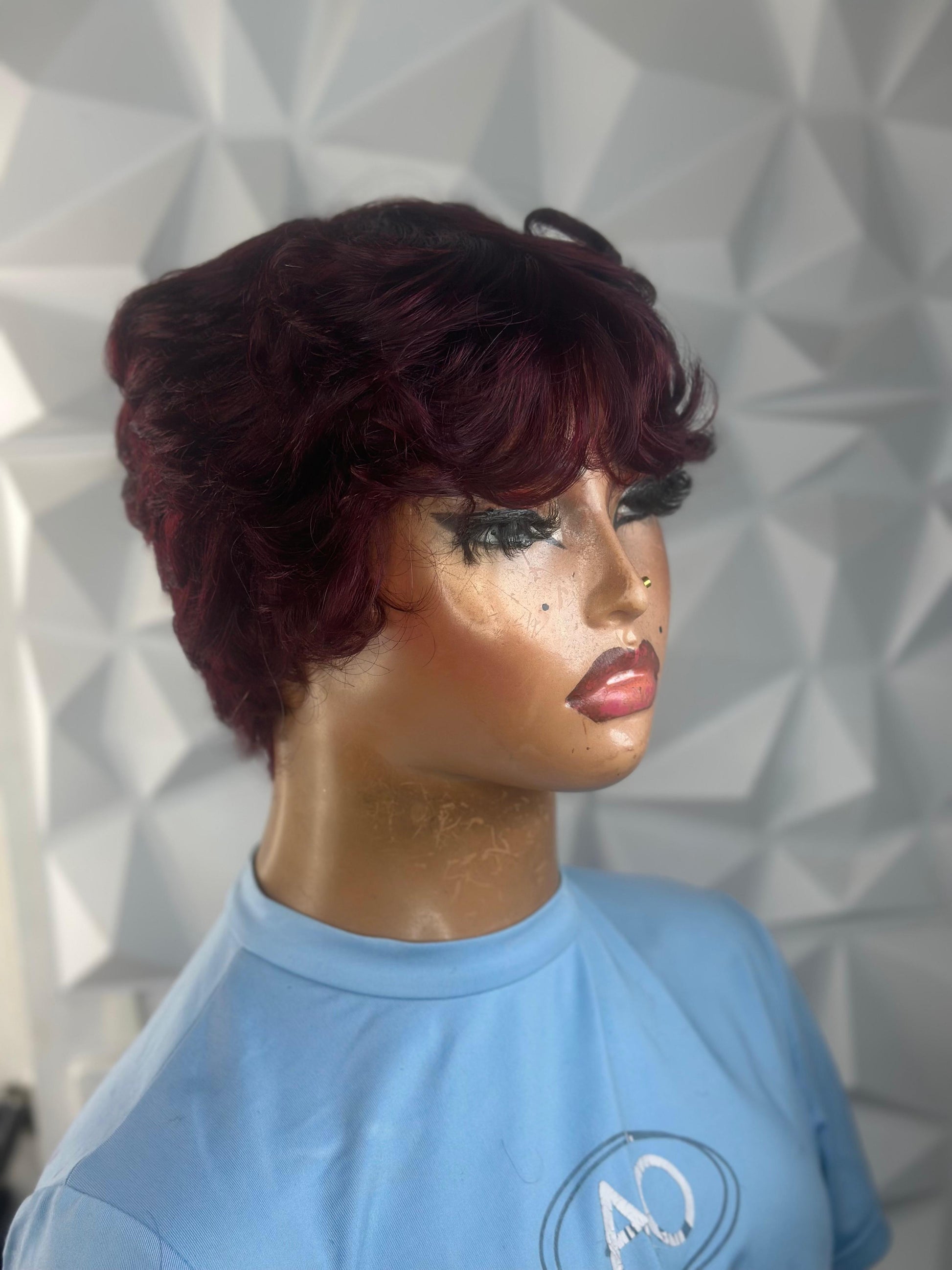 Sleek Tapered Pixie Wig – Burgundy, 100% Human Hair