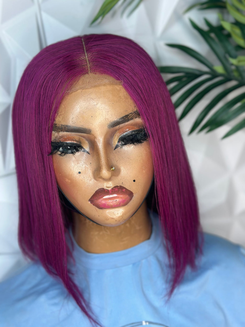 💎 10” Magenta Vietnamese Bone Straight Wig.