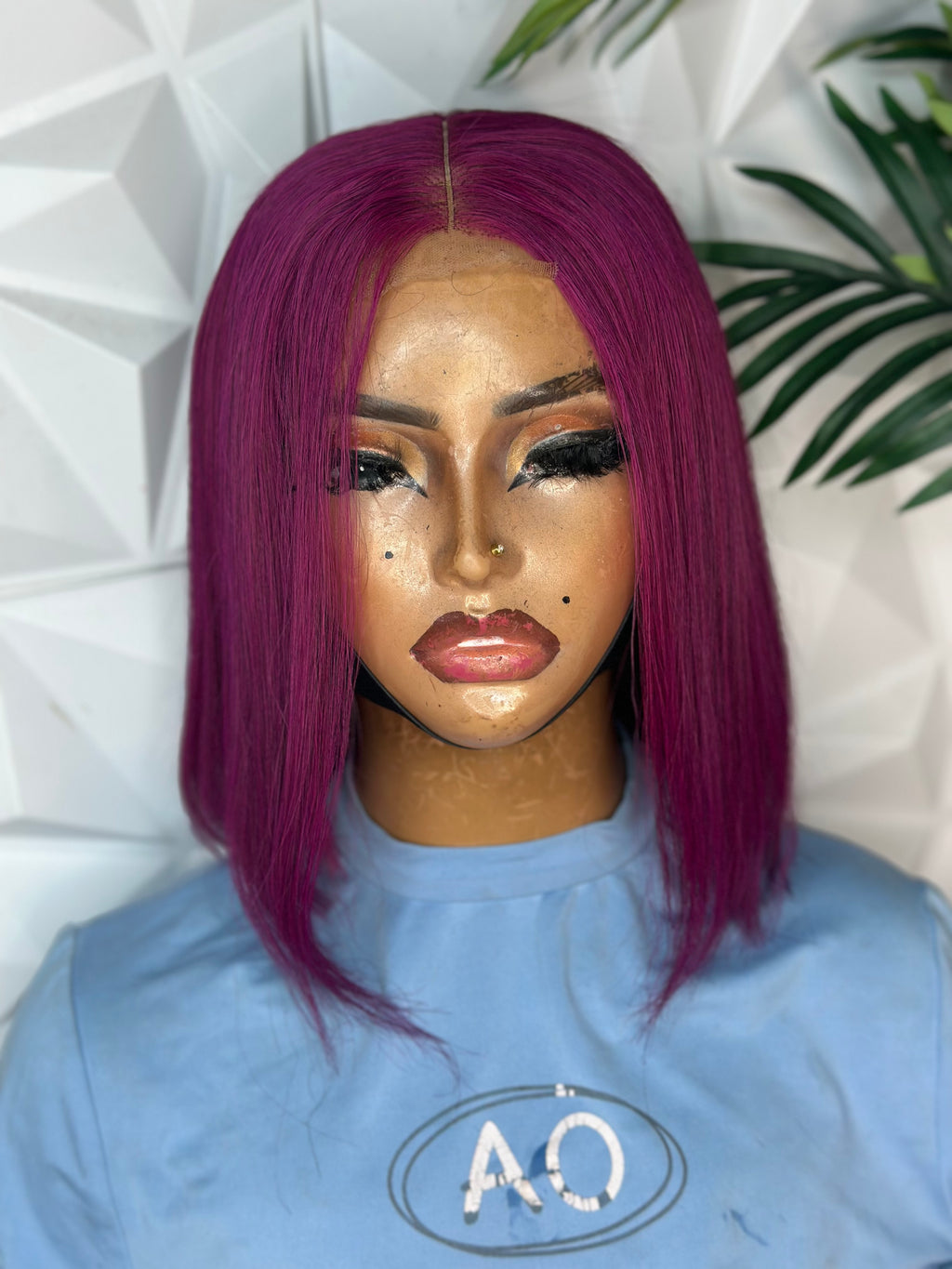 💎 10” Magenta Vietnamese Bone Straight Wig.