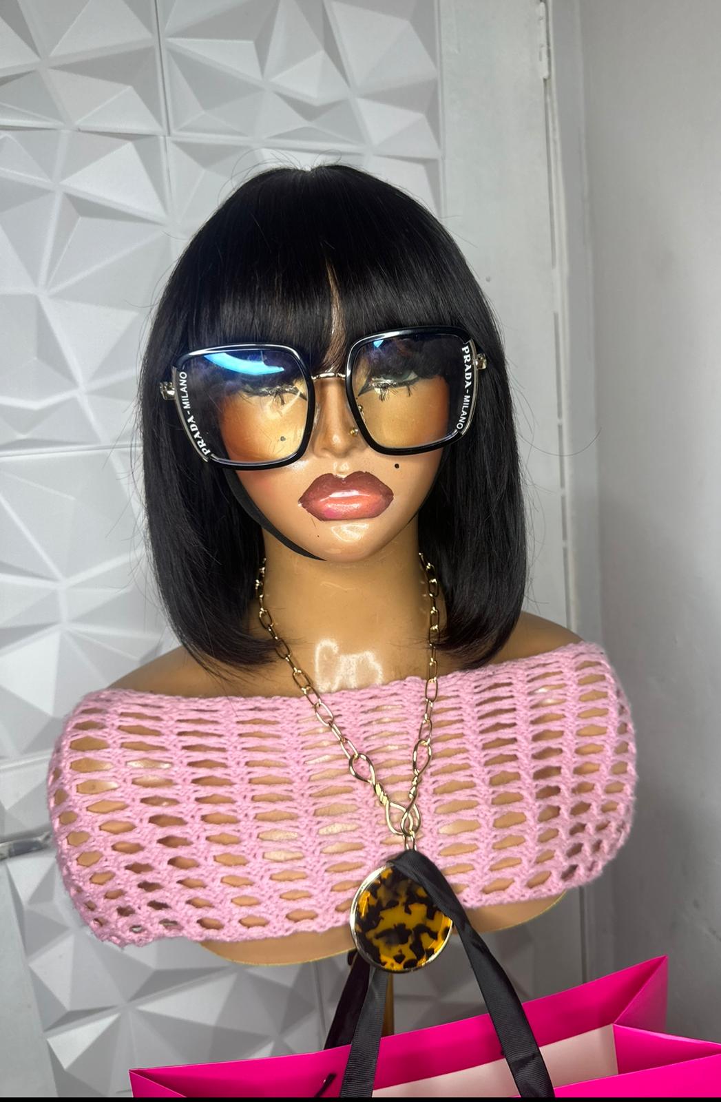 Sleek Fringe Bob Wig – 10" Natural Black | 100% human hair