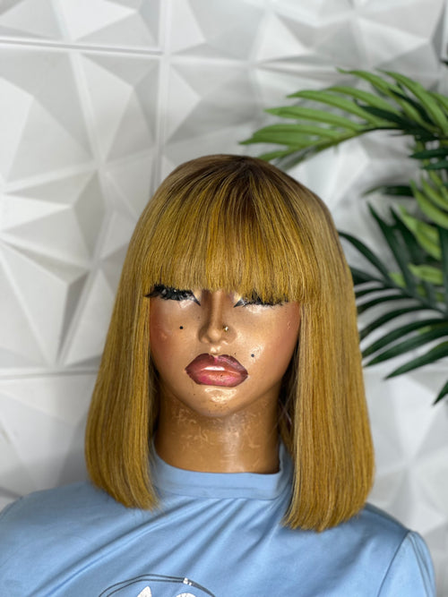 12” Toffee Blonde Fringe Wig – Vietnamese Bone Straight