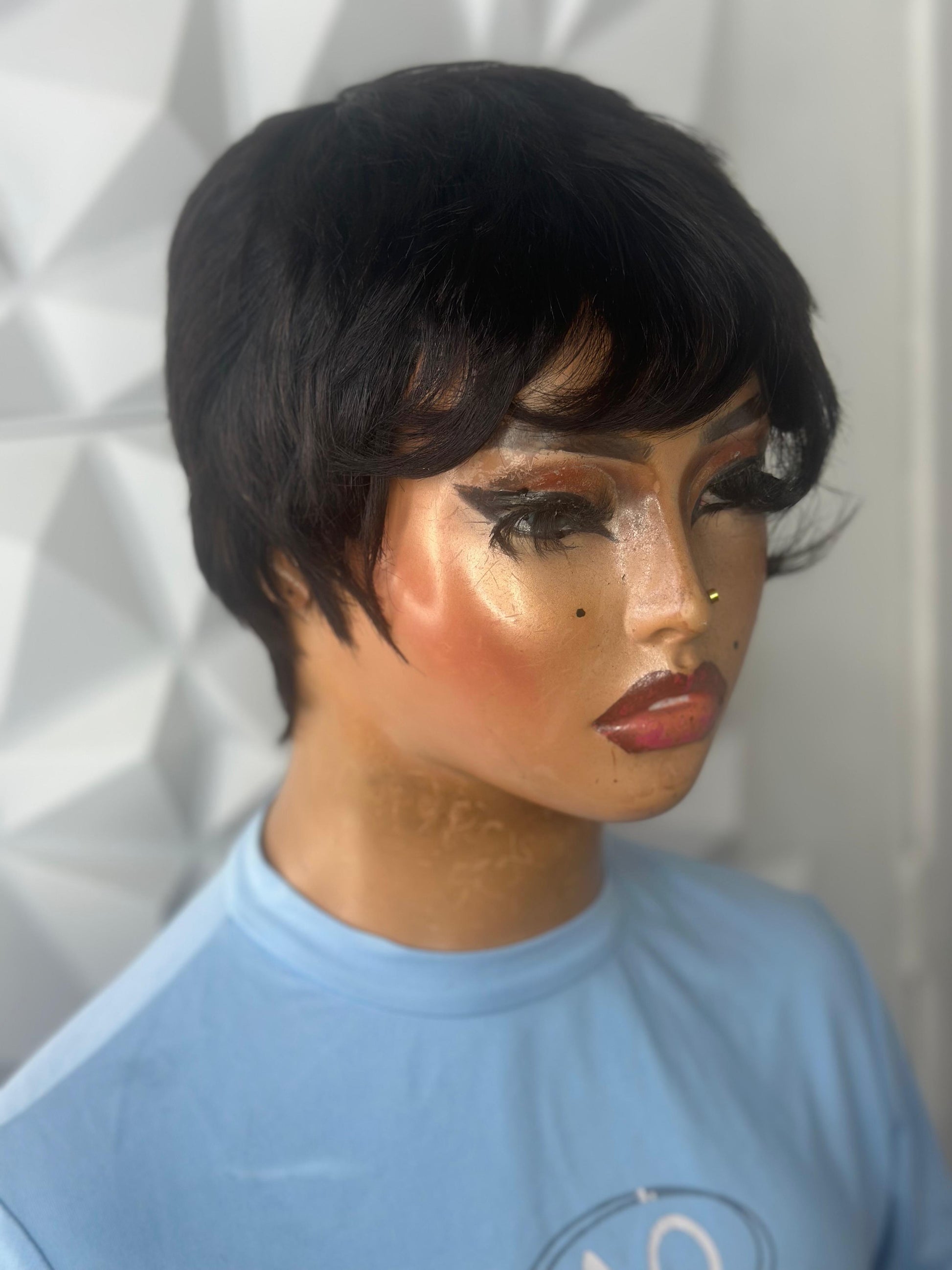 Sleek Tapered Pixie Wig – Natural Black, 100% Human Hair