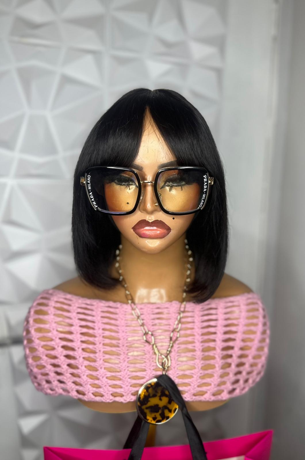 Sleek Fringe Bob Wig – 10" Natural Black | 100% human hair