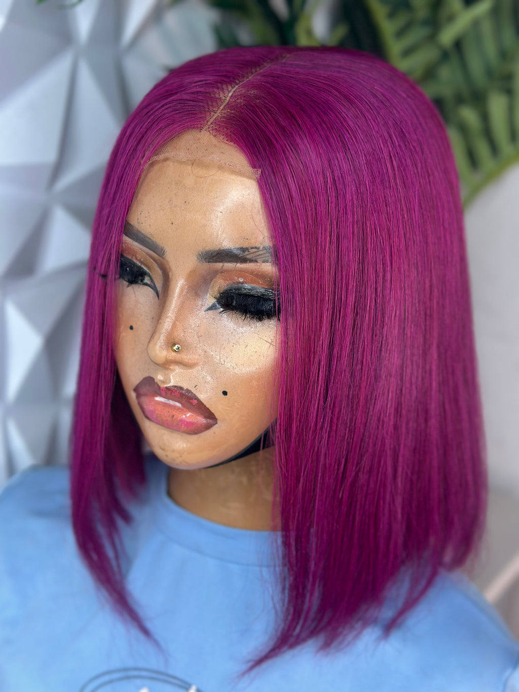 💎 10” Magenta Vietnamese Bone Straight Wig.