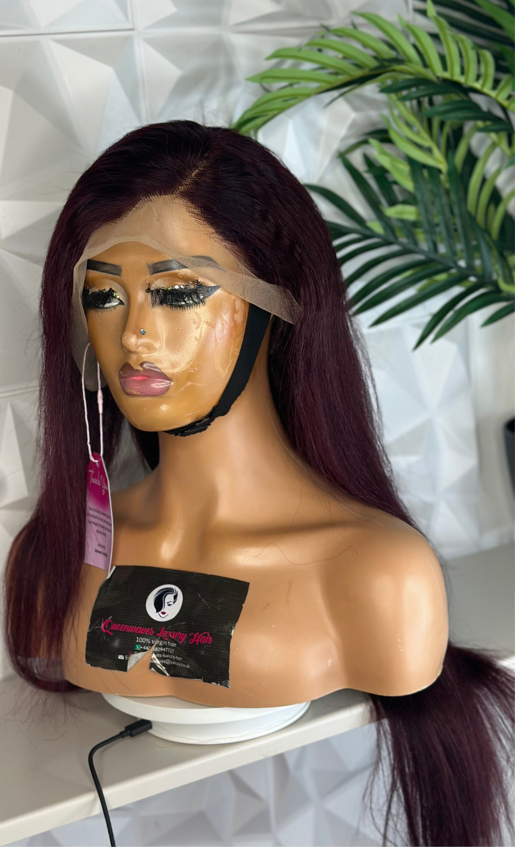 Burgundy Kinky Straight Wig – 30” | 13x4 Transparent Lace Frontal