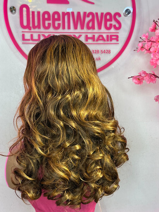 28” Curly Ombré Wig – Blondeish Brown | 13x4 HD Lace | Soft & Voluminous Look