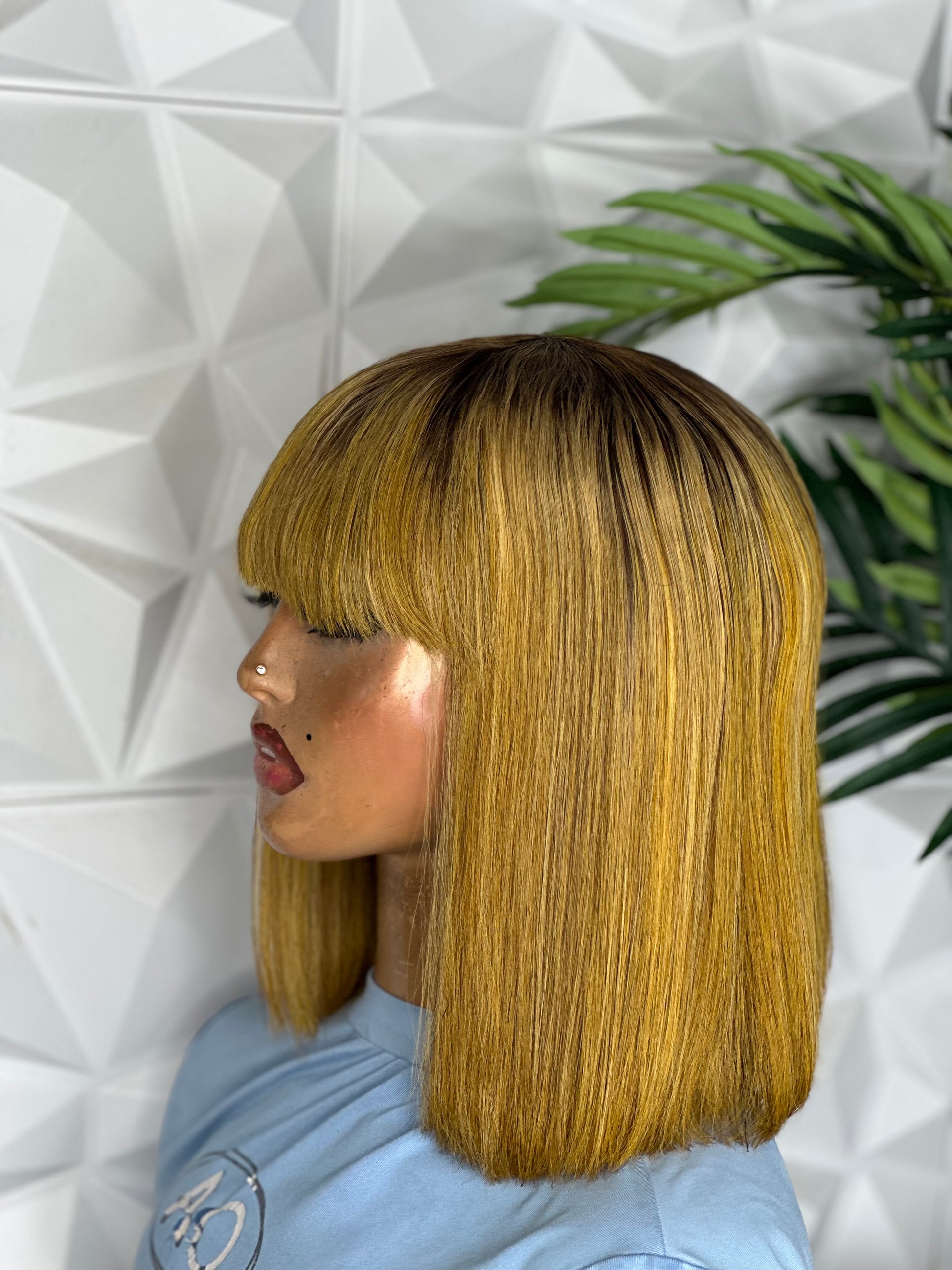 12” Toffee Blonde Fringe Wig – Vietnamese Bone Straight