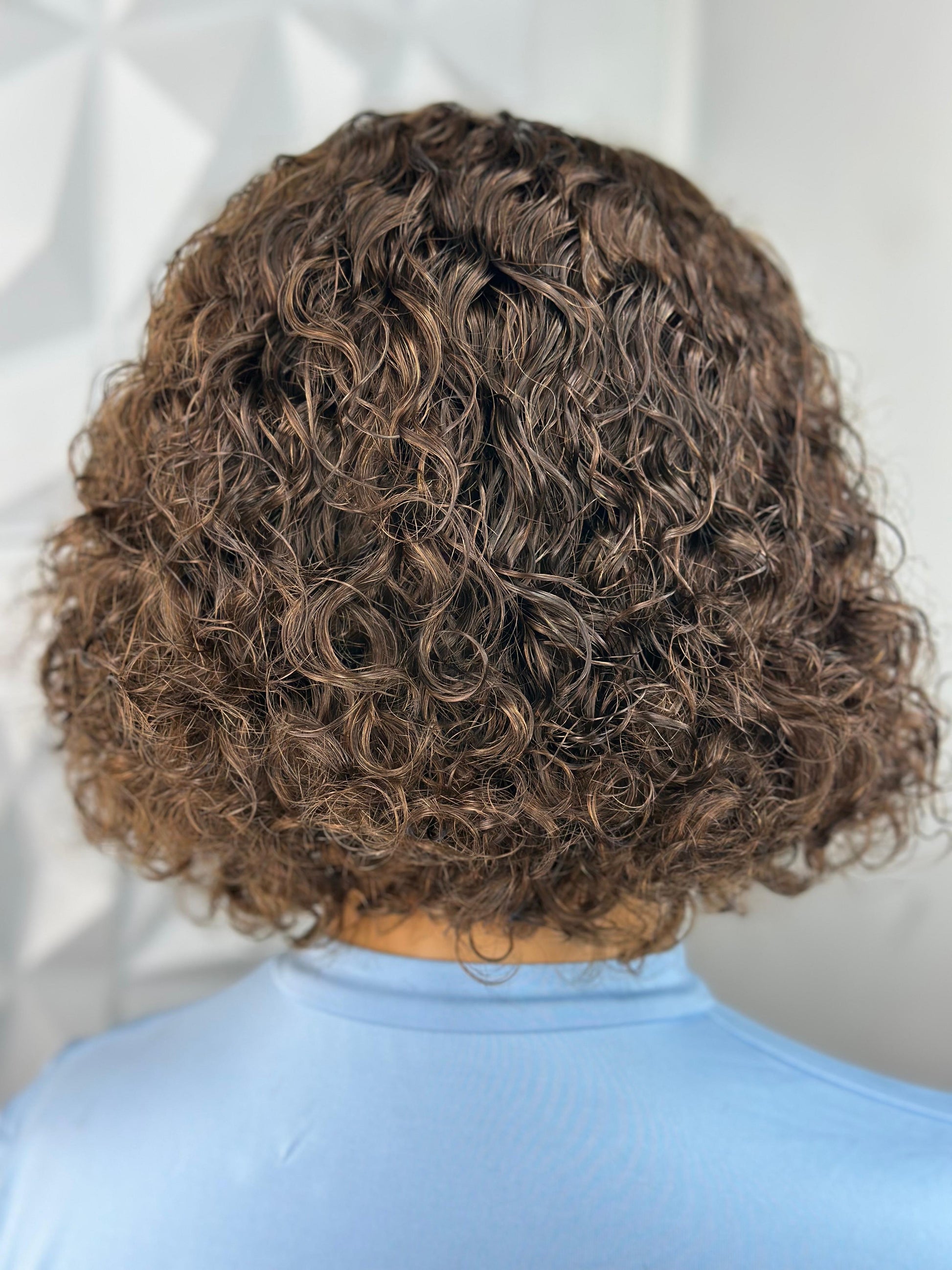 Short water curly brown wig| 100% human hair