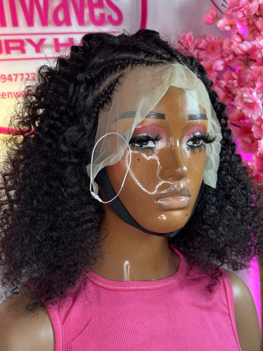 12” 13x4 Frontal Braided Curly Wig – 100% Human Hair | Natural Look & Versatile Style
