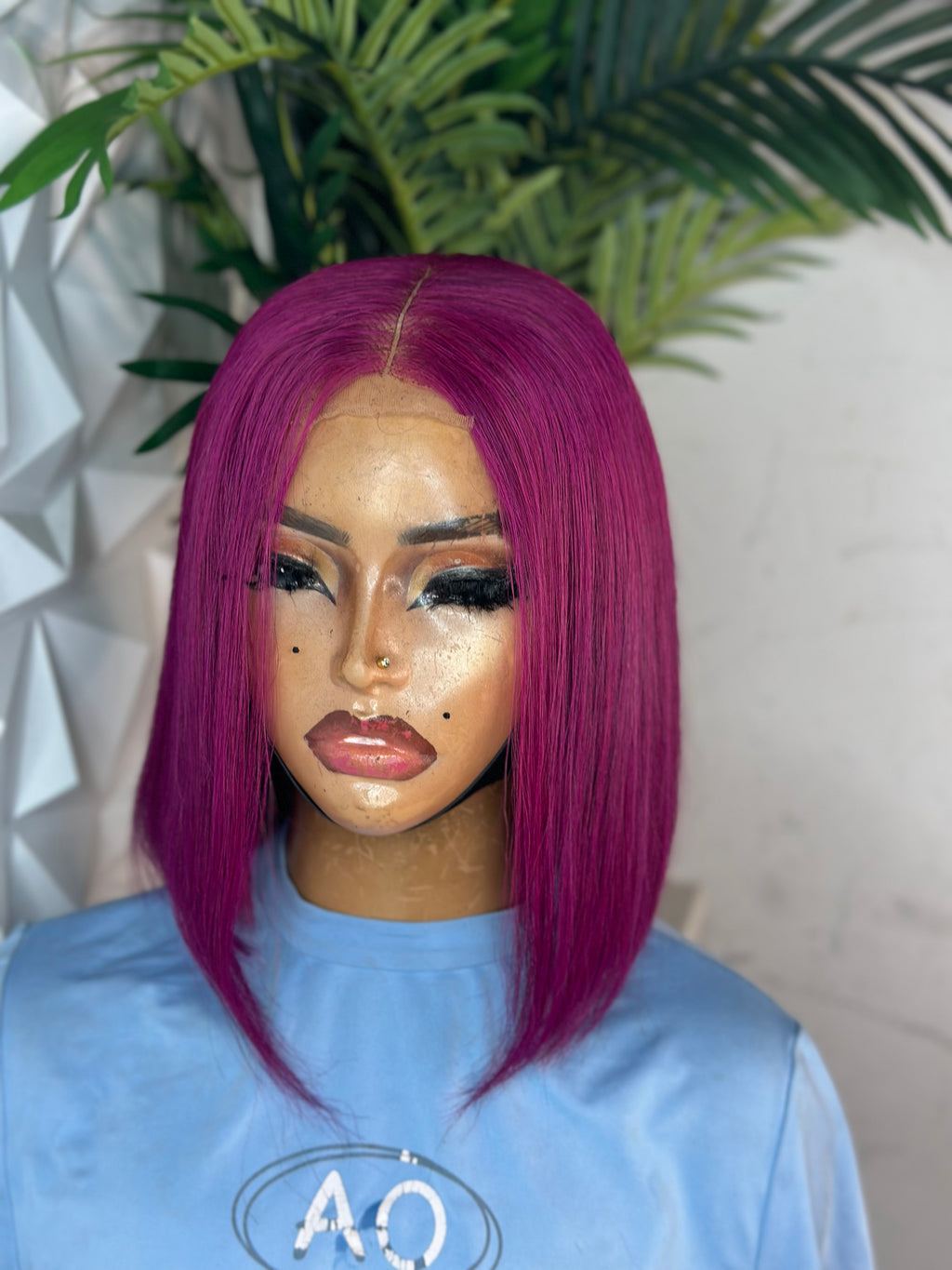 💎 10” Magenta Vietnamese Bone Straight Wig.