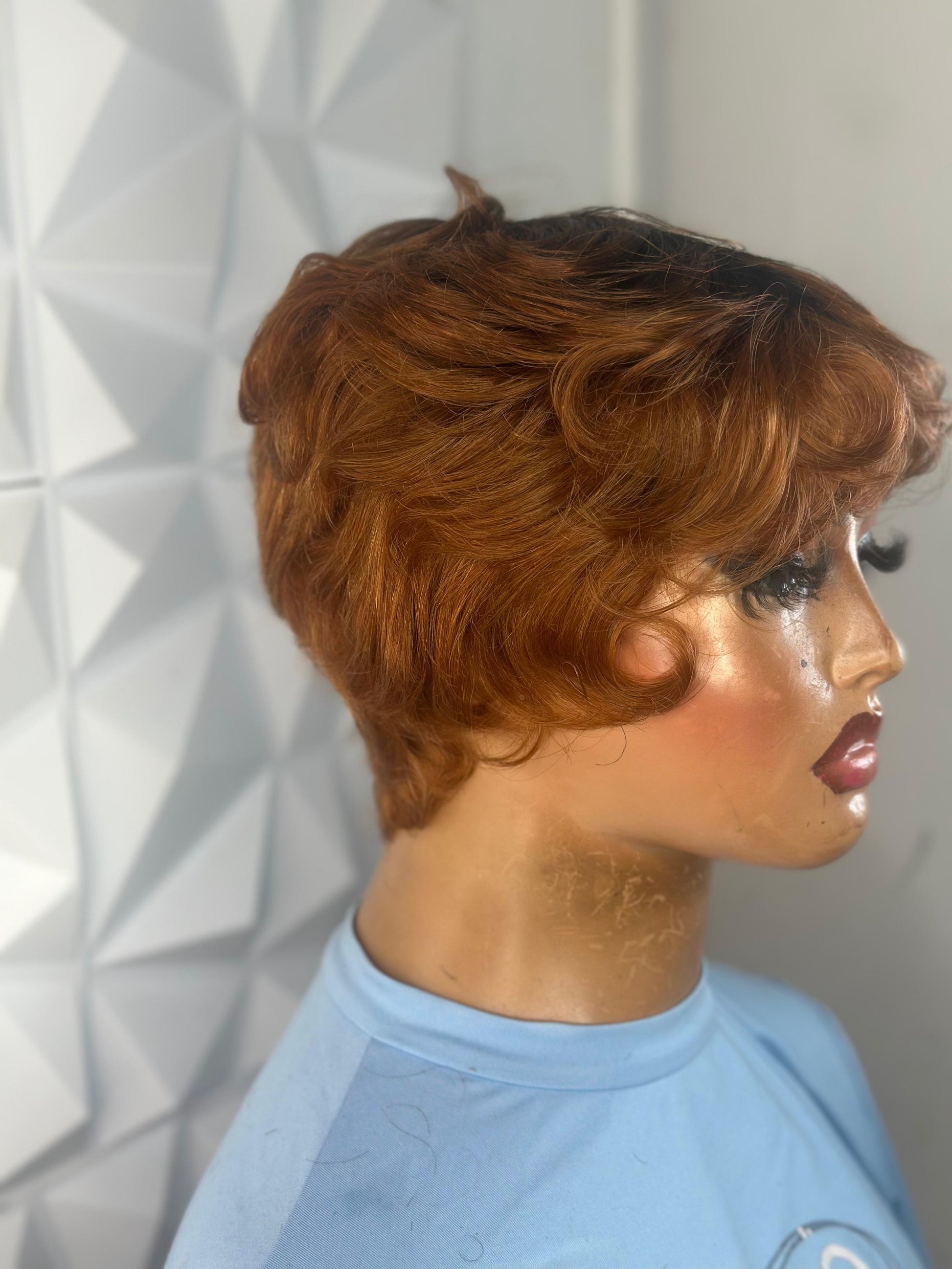 Sleek Tapered Pixie Wig – Brown, 100% Human Hair
