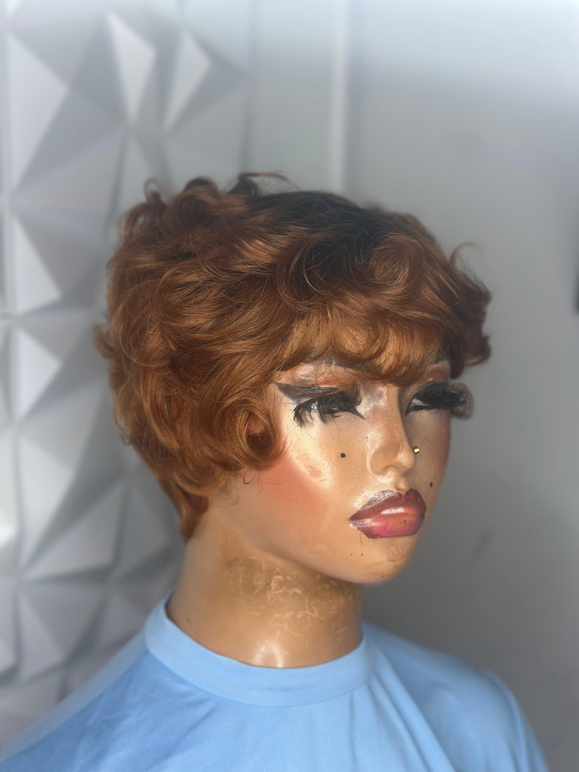 Sleek Tapered Pixie Wig – Brown, 100% Human Hair
