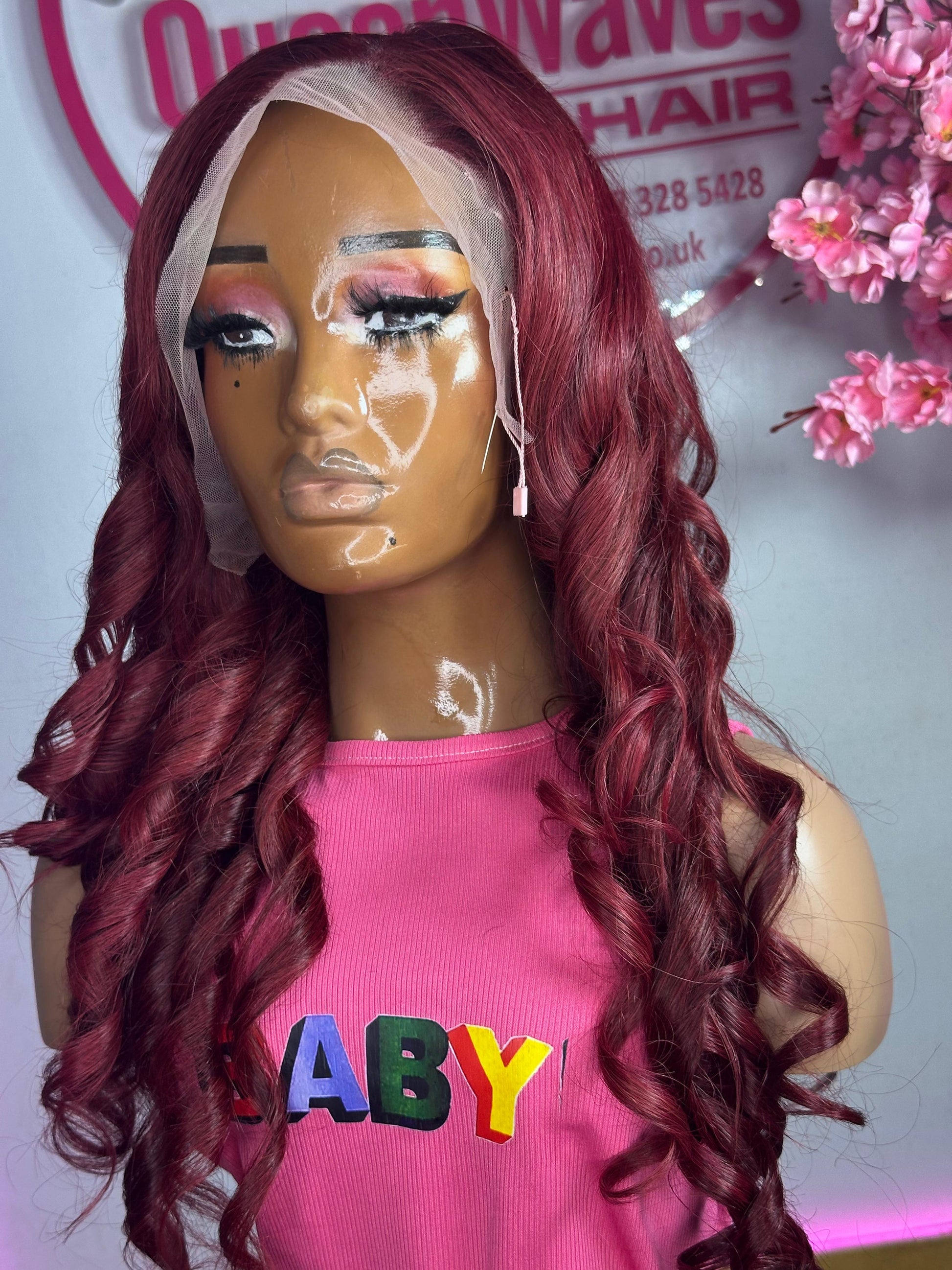 Ruby Luxe – 22” Burgundy Bouncy Curls (13x4 Lace)