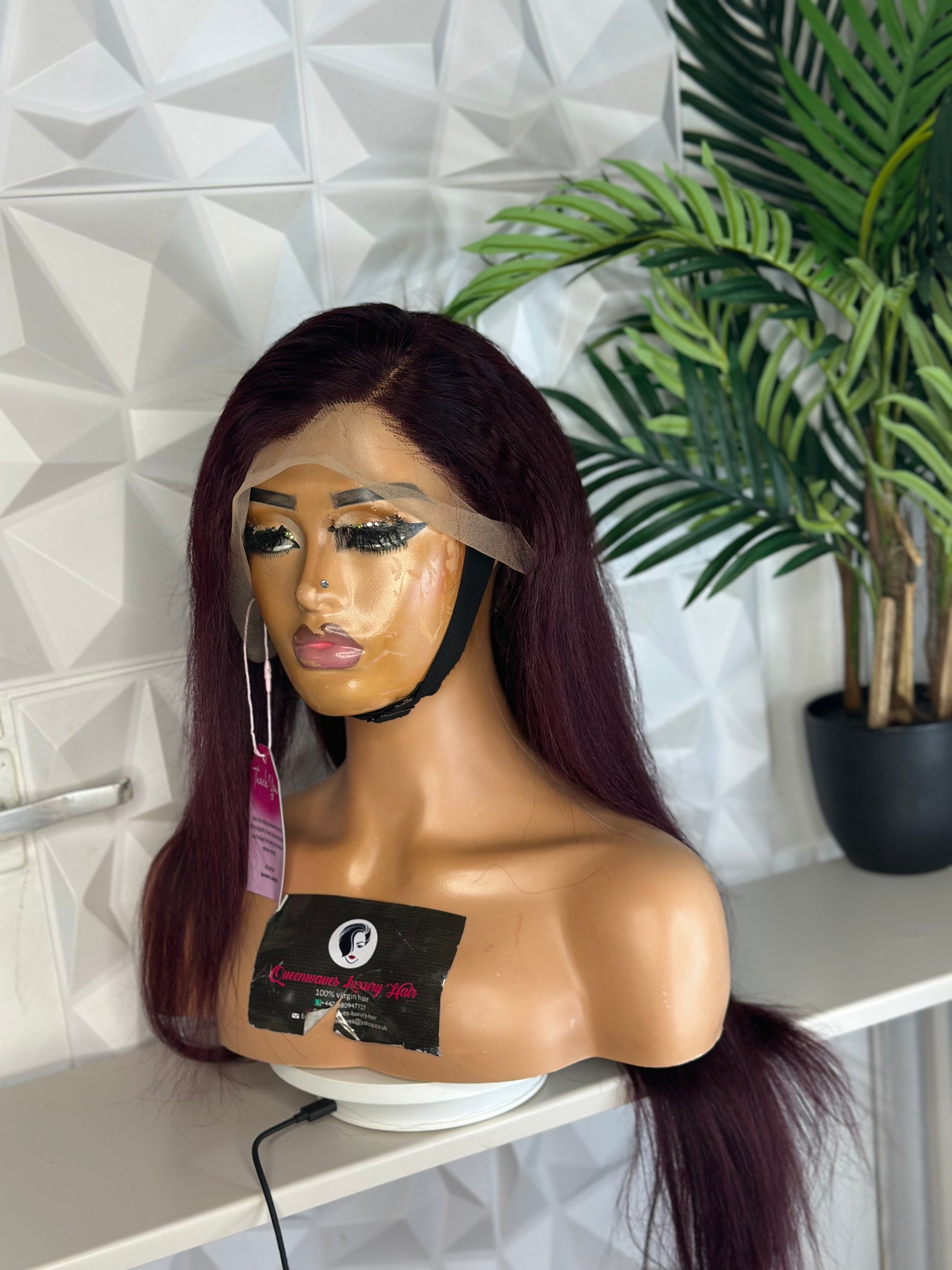 Burgundy Kinky Straight Wig – 30” | 13x4 Transparent Lace Frontal
